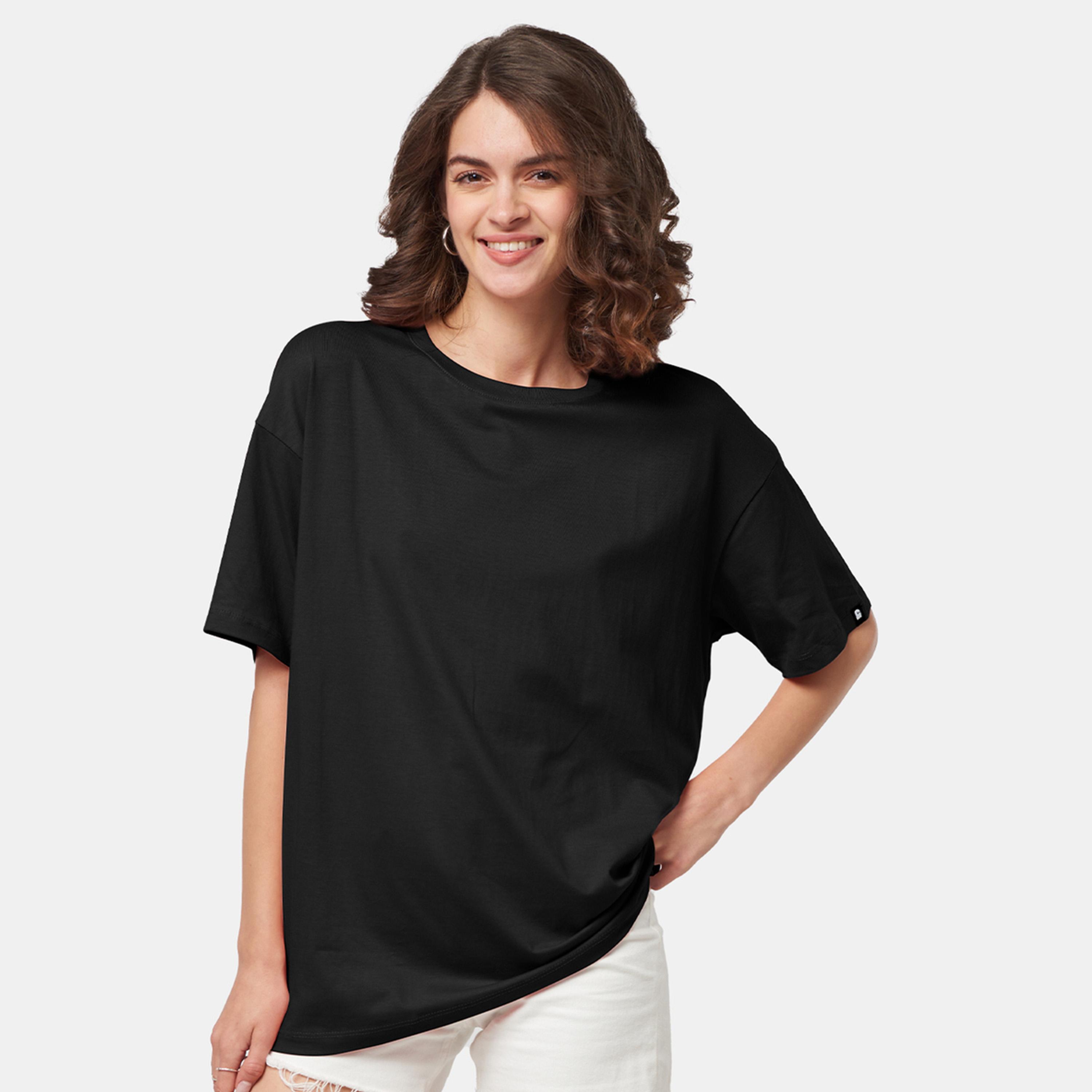 The Souled Store X Styli Black Oversized Longline T-Shirt-women-clothing-tshirts-image-1