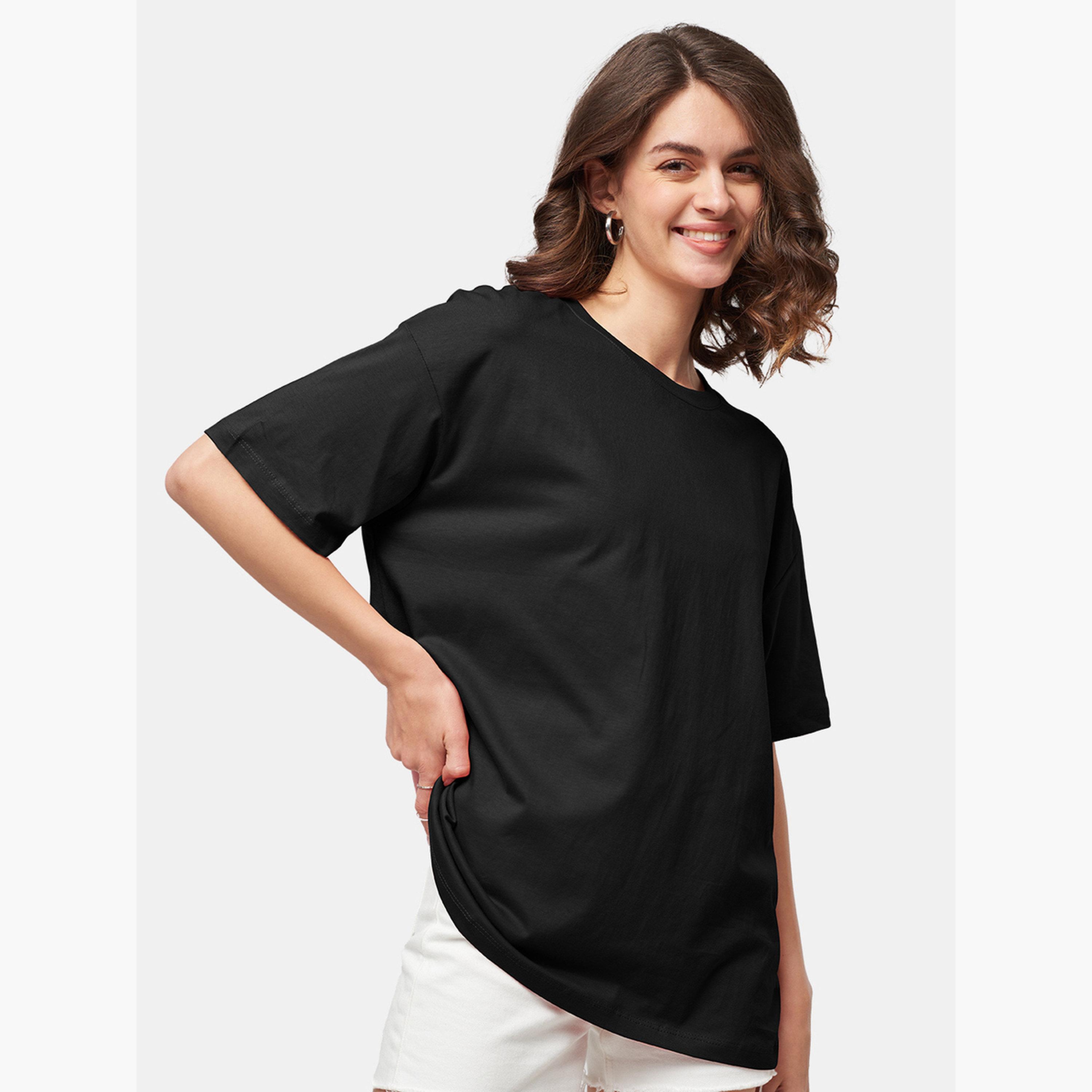 The Souled Store X Styli Black Oversized Longline T-Shirt-women-clothing-tshirts-image-3