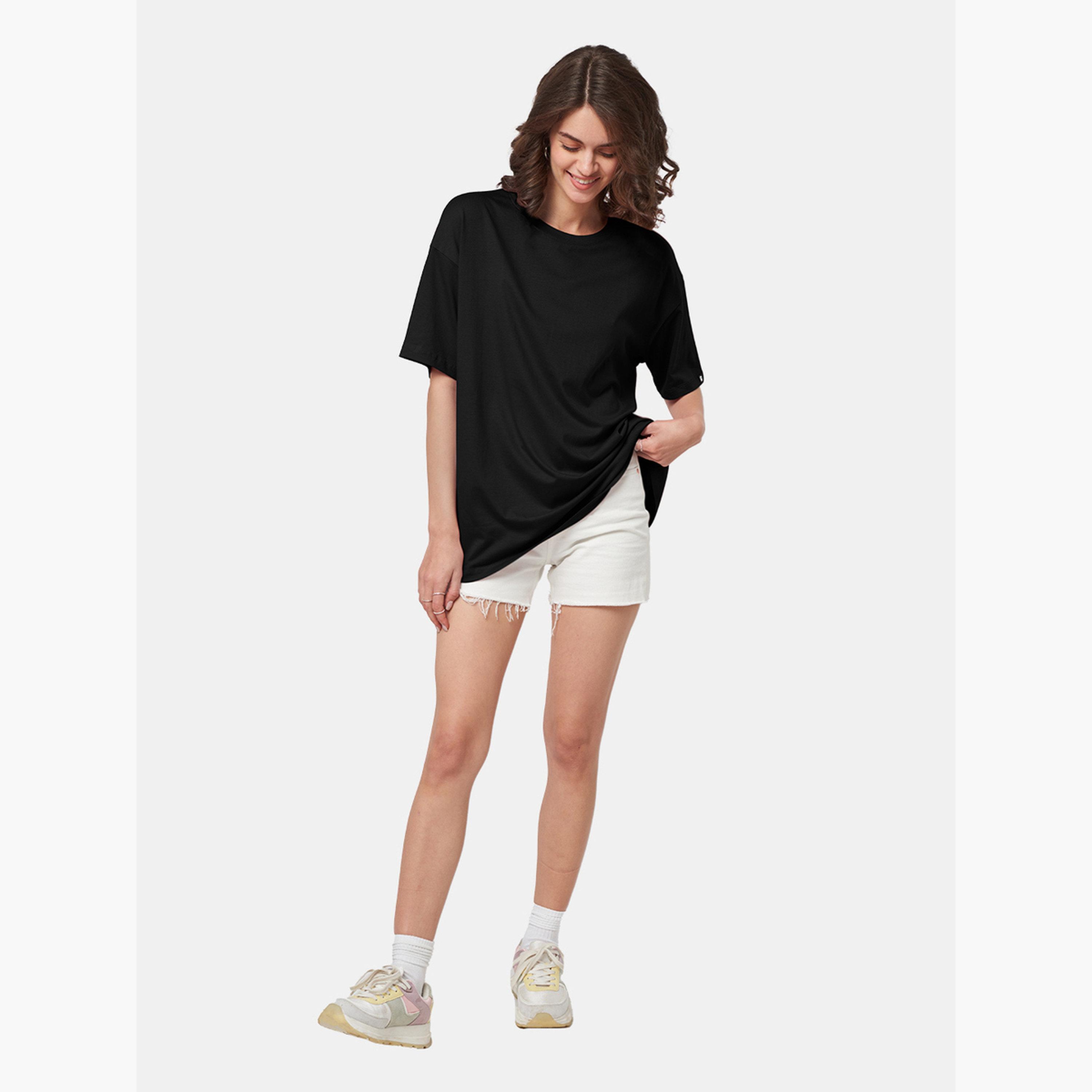 The Souled Store X Styli Black Oversized Longline T-Shirt-women-clothing-tshirts-image-4