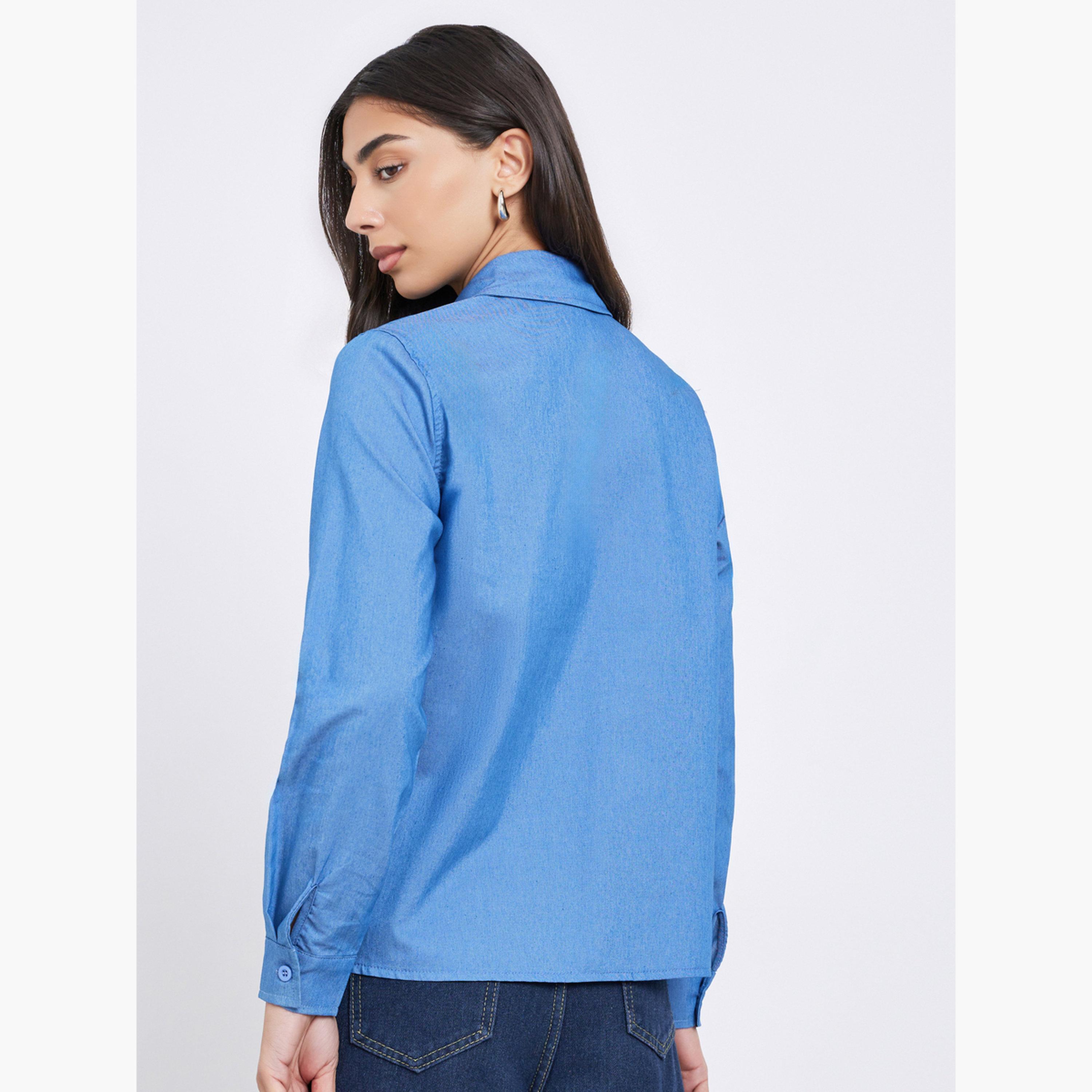 ستايلي - قميص جينز أزرق مرصع بالمسامير بأكمام طويلة-women-clothing-shirtsandblouses-shirts-image-5