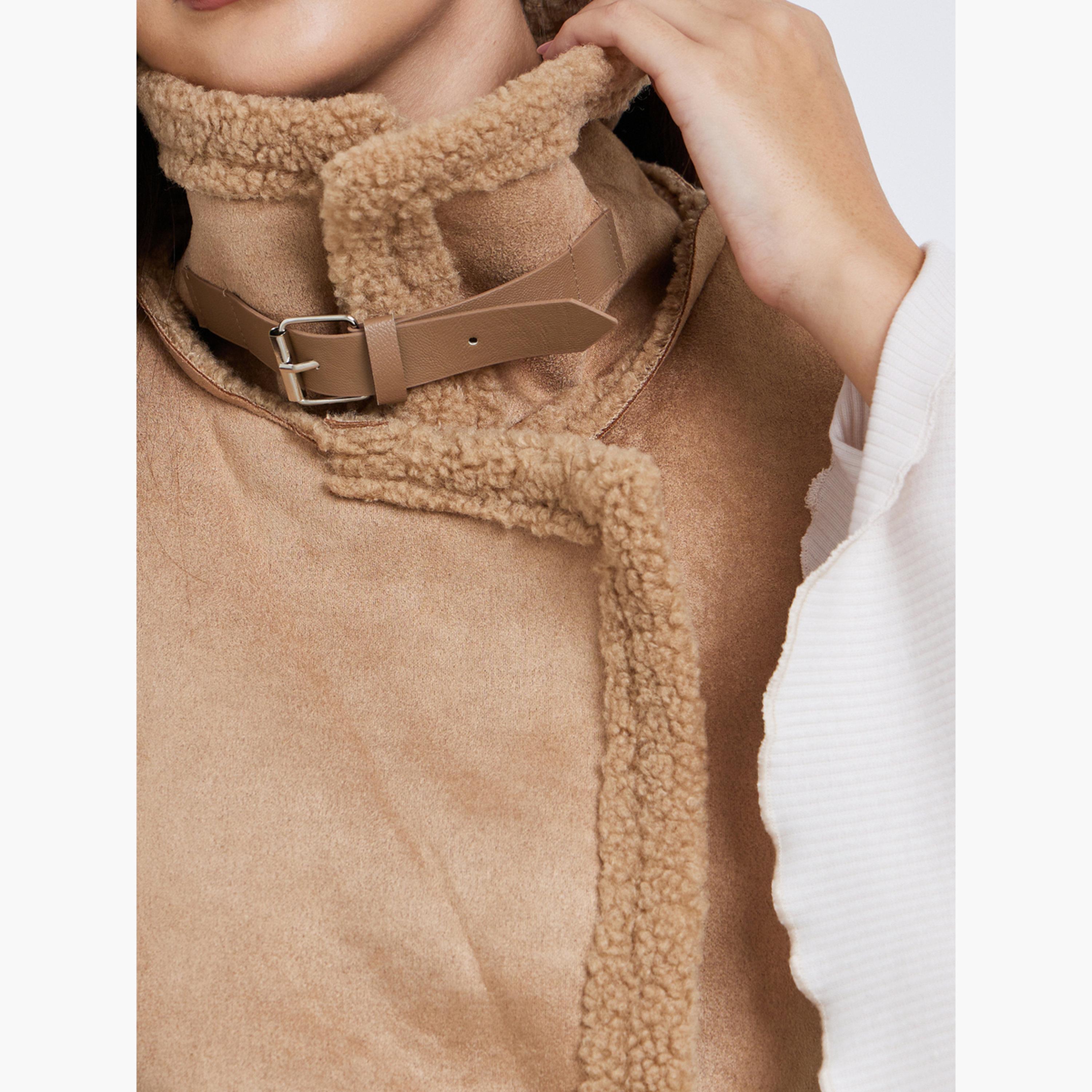 Styli Beige Sleeveless Faux Fur Lining Gilet-women-winterwear-coatsandjackets-jackets-image-4
