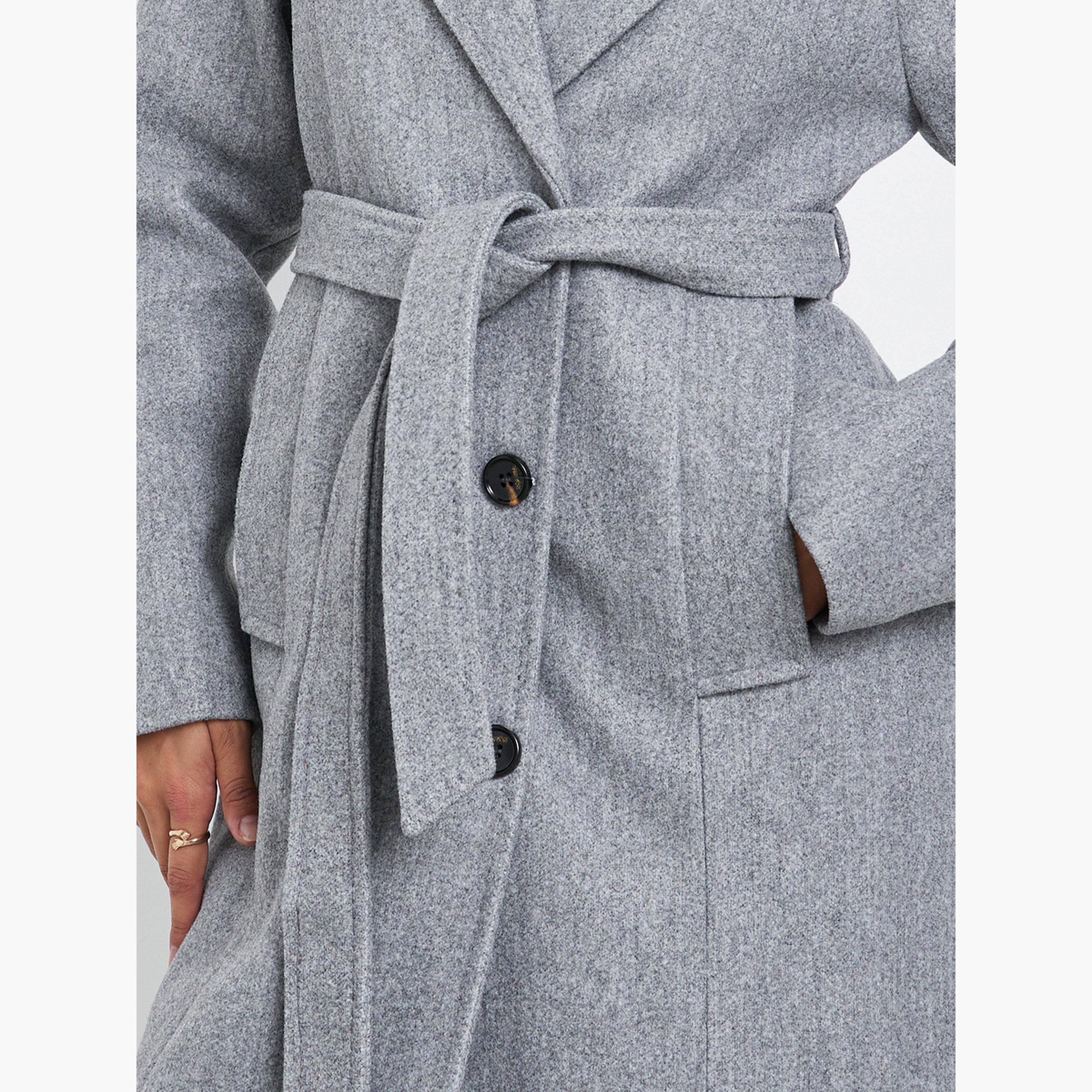 ستايلي - معطف رمادي بقصة عادية يشبه الصوف مع حزام للنساء -women-clothing-coatsandjackets-coats-image-4