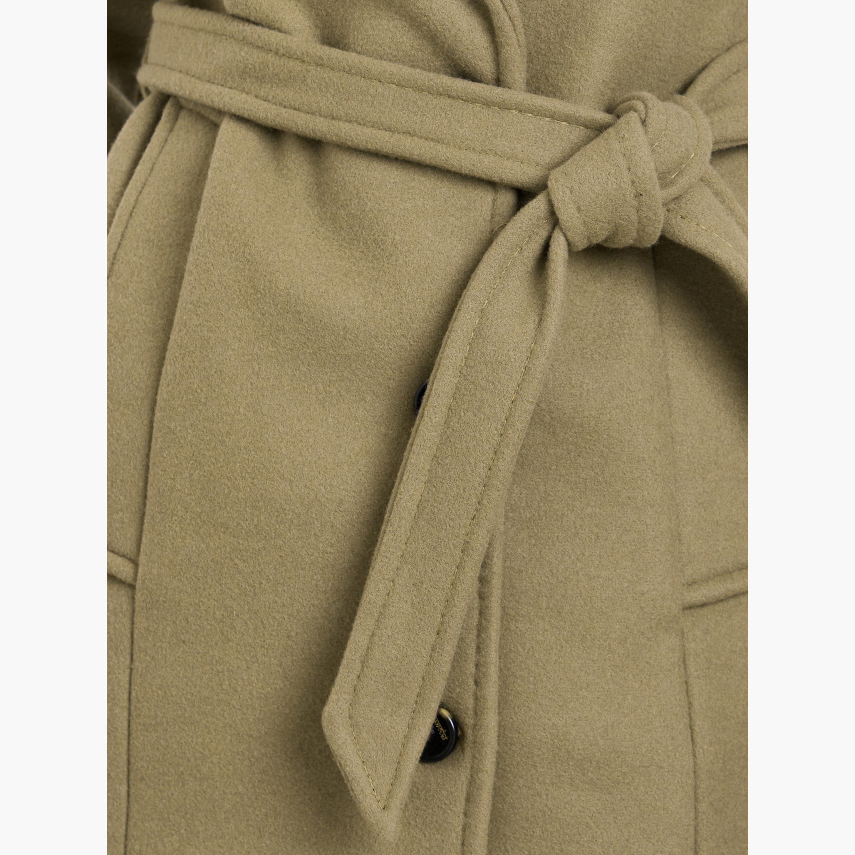 ستايلي - معطف كاكي بقصة عادية يشبه الصوف مع حزام-women-clothing-coatsandjackets-coats-image-3