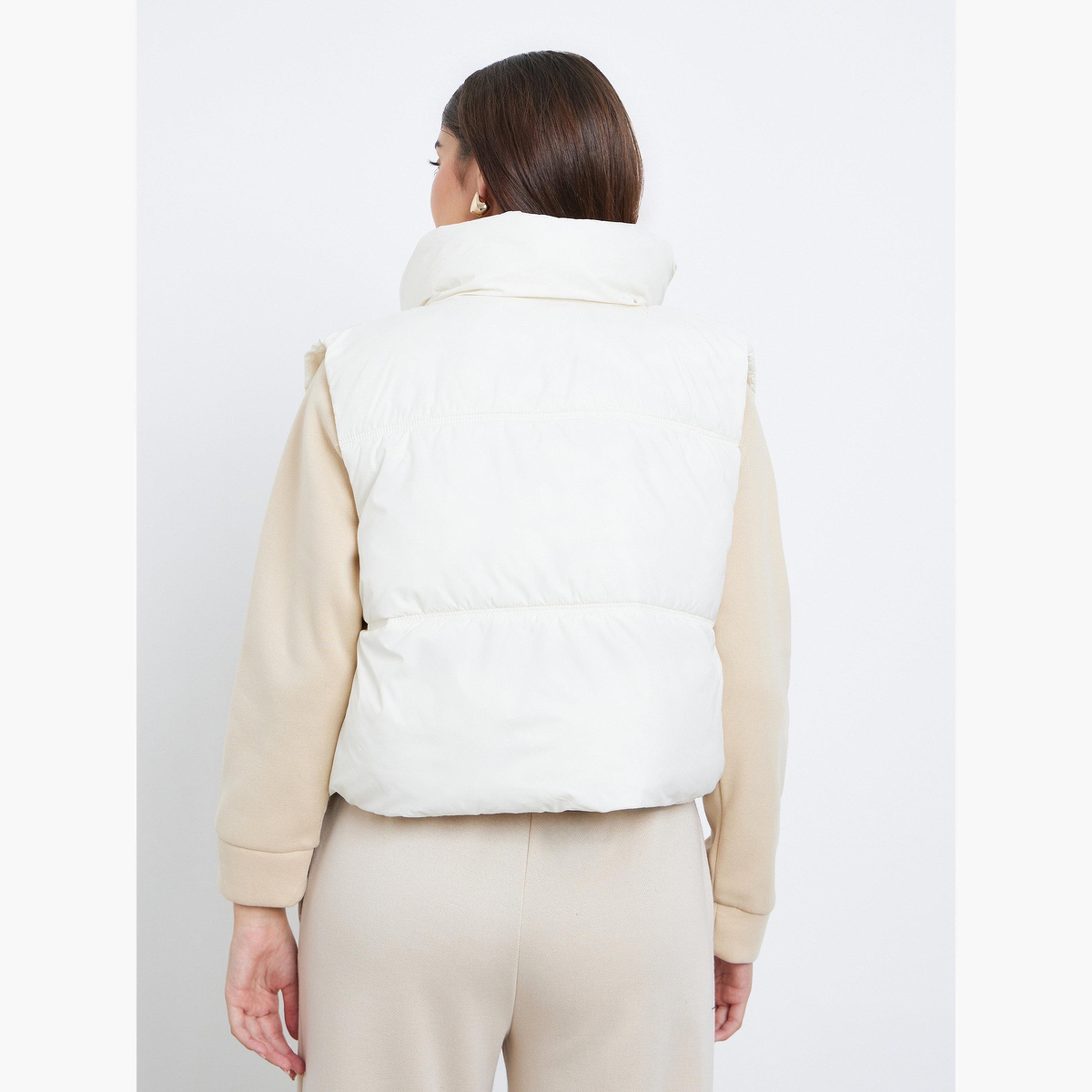Styli Solid Hooded Neck Sleeveless Women's Zip Through Padded Jacket-women-winterwear-coatsandjackets-jackets-image-4