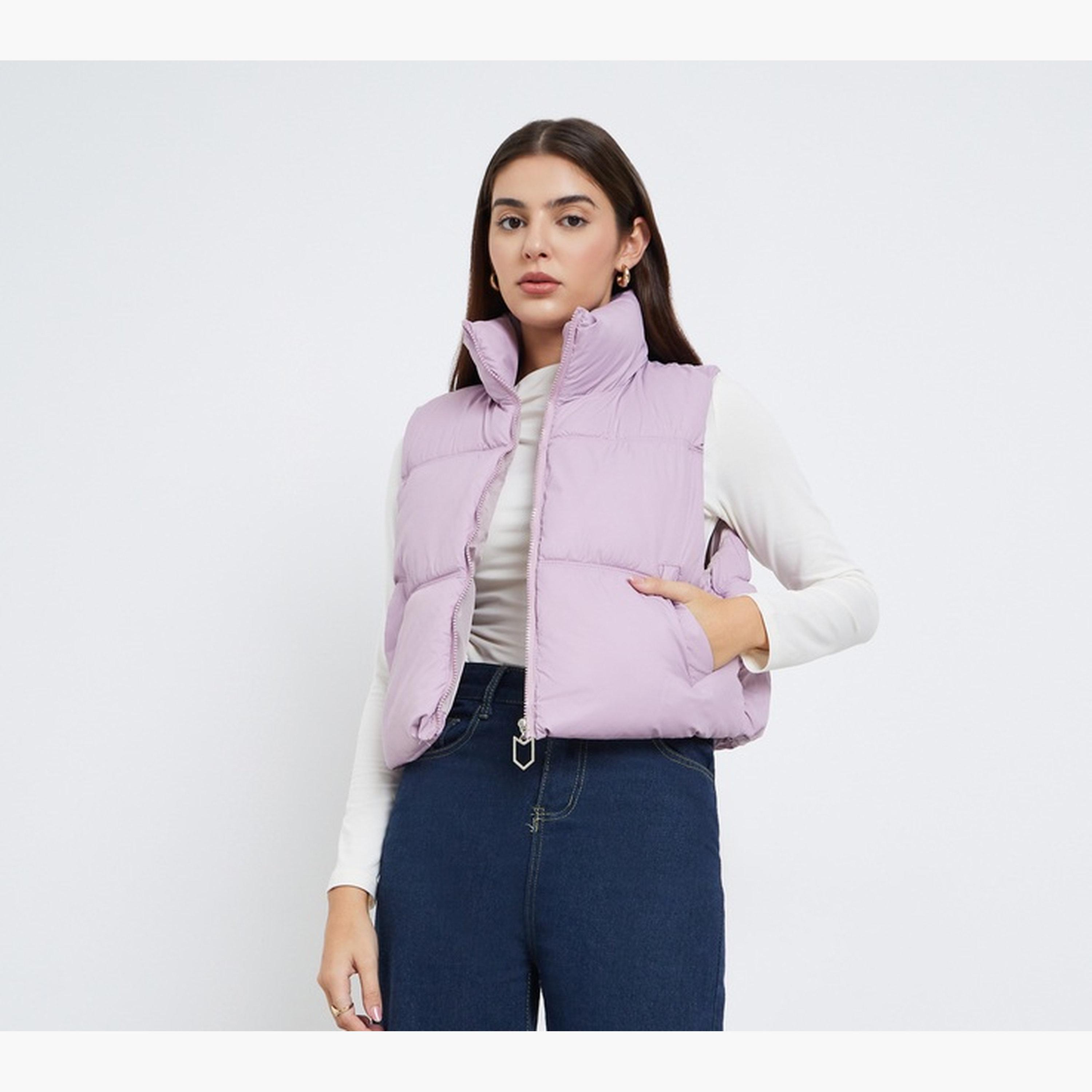 Styli Solid Hooded Neck Sleeveless Women's Zip Through Padded Jacket-women-winterwear-coatsandjackets-jackets-image-1