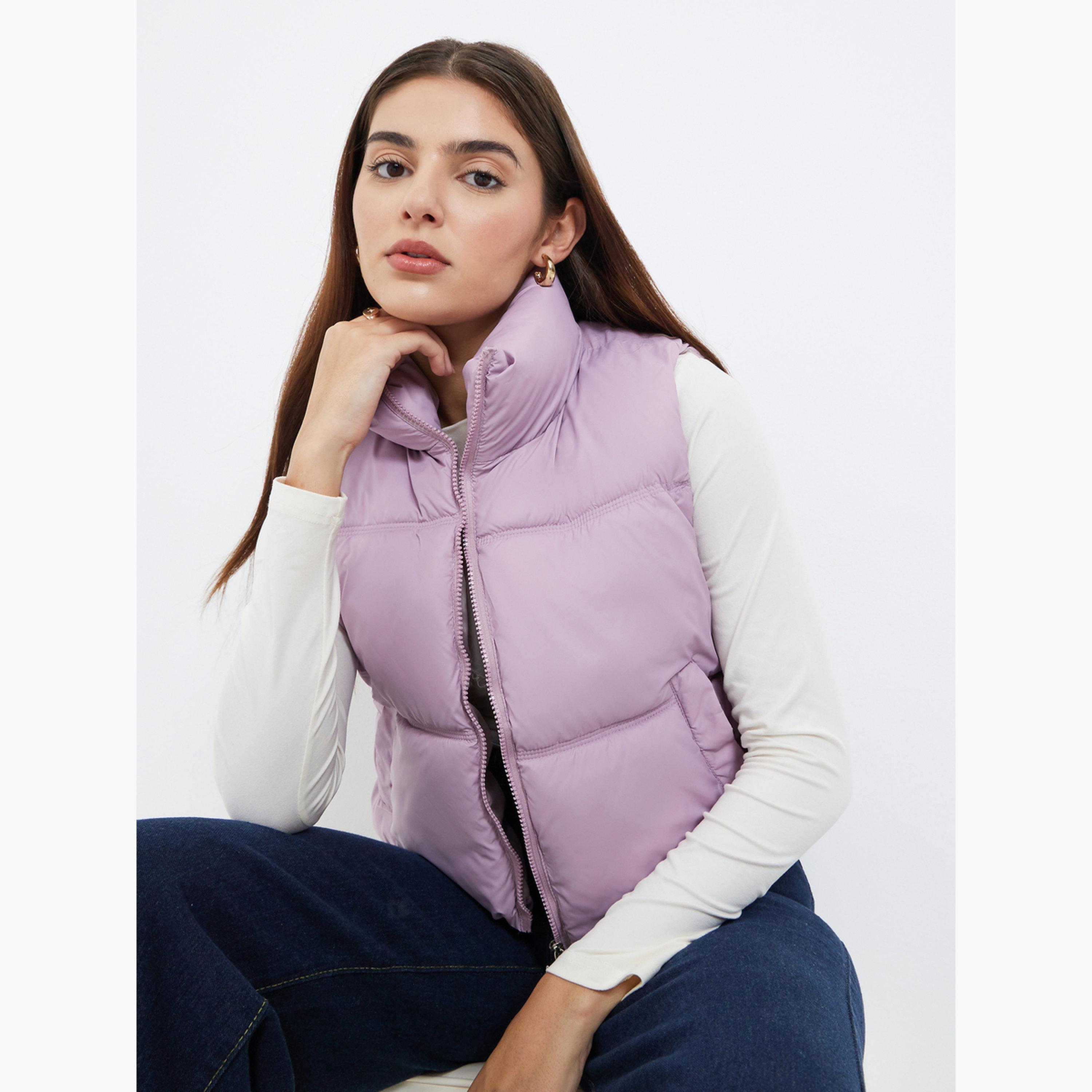 Styli Solid Hooded Neck Sleeveless Women's Zip Through Padded Jacket-women-winterwear-coatsandjackets-jackets-image-2