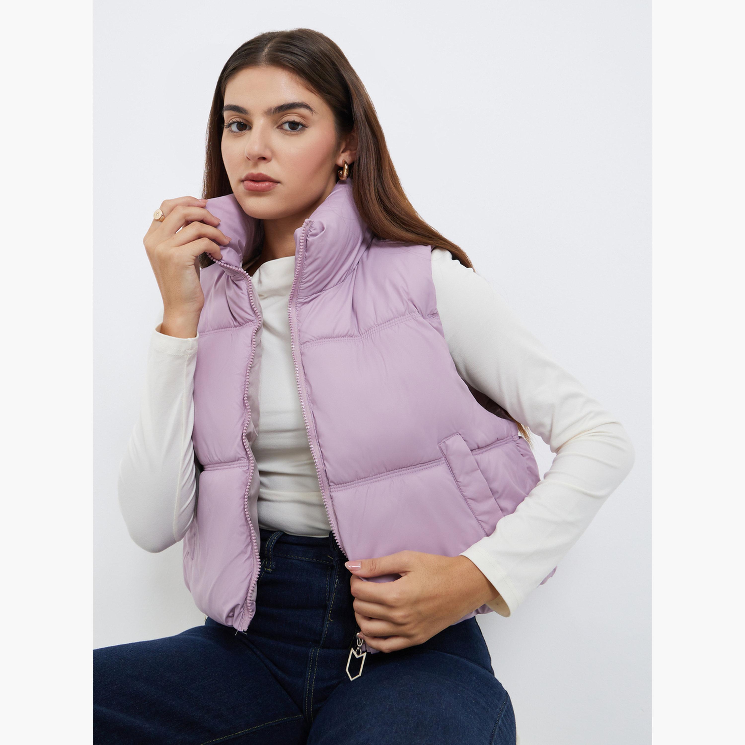 Styli Solid Hooded Neck Sleeveless Women's Zip Through Padded Jacket-women-winterwear-coatsandjackets-jackets-image-3