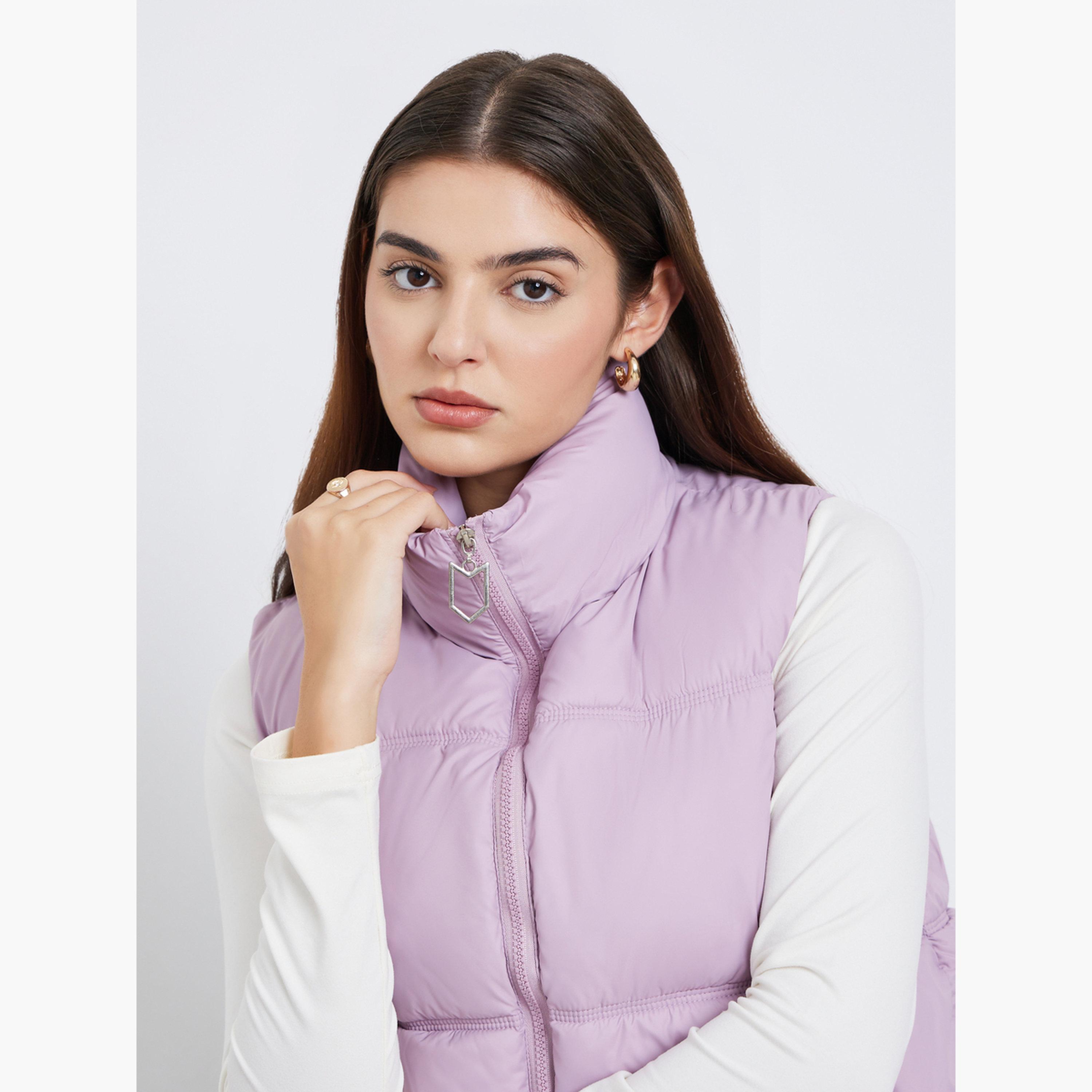 Styli Solid Hooded Neck Sleeveless Women's Zip Through Padded Jacket-women-winterwear-coatsandjackets-jackets-image-4