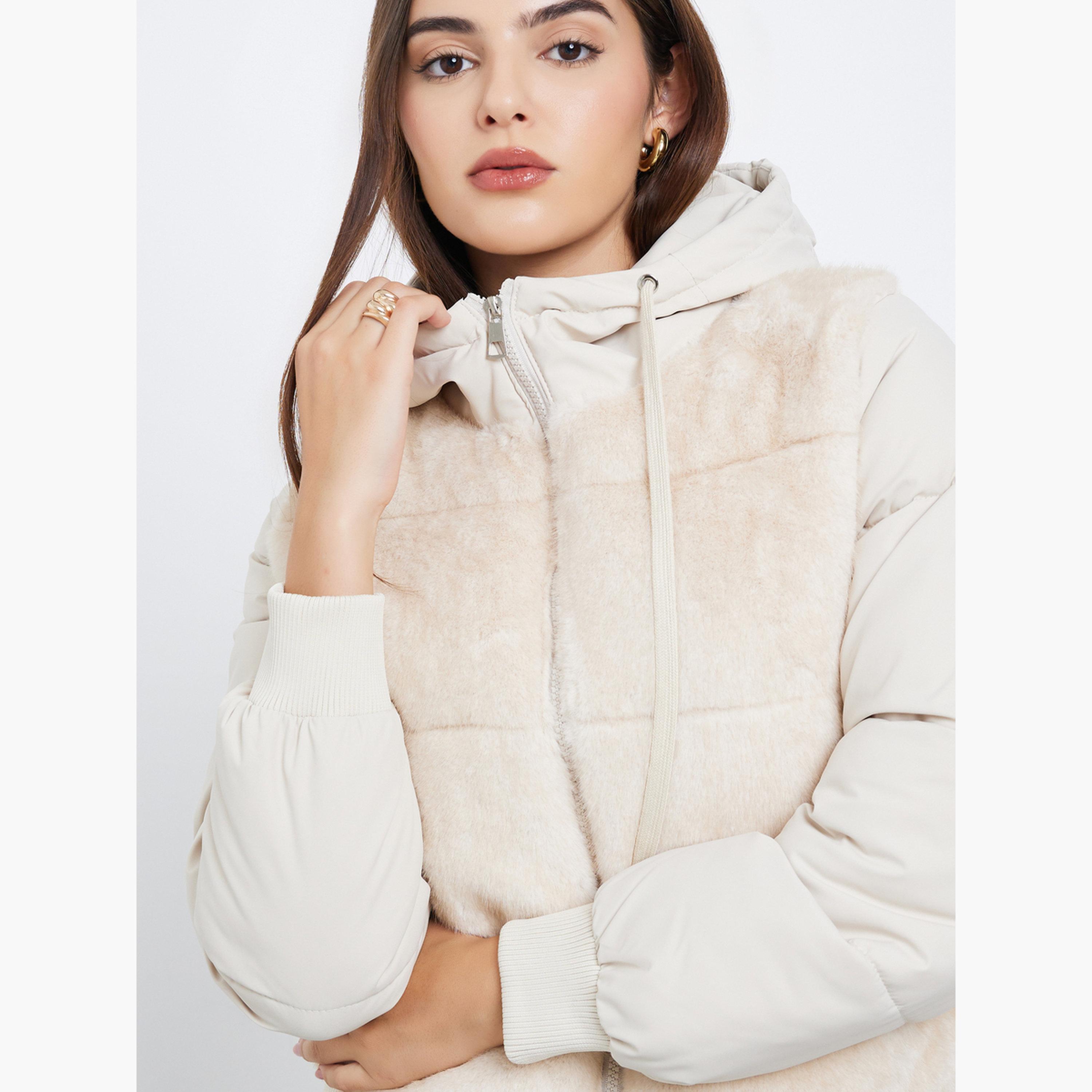 Styli Solid Hooded Neck Long Sleeves Women's Zip Through Padded Jacket-women-winterwear-coatsandjackets-jackets-image-5