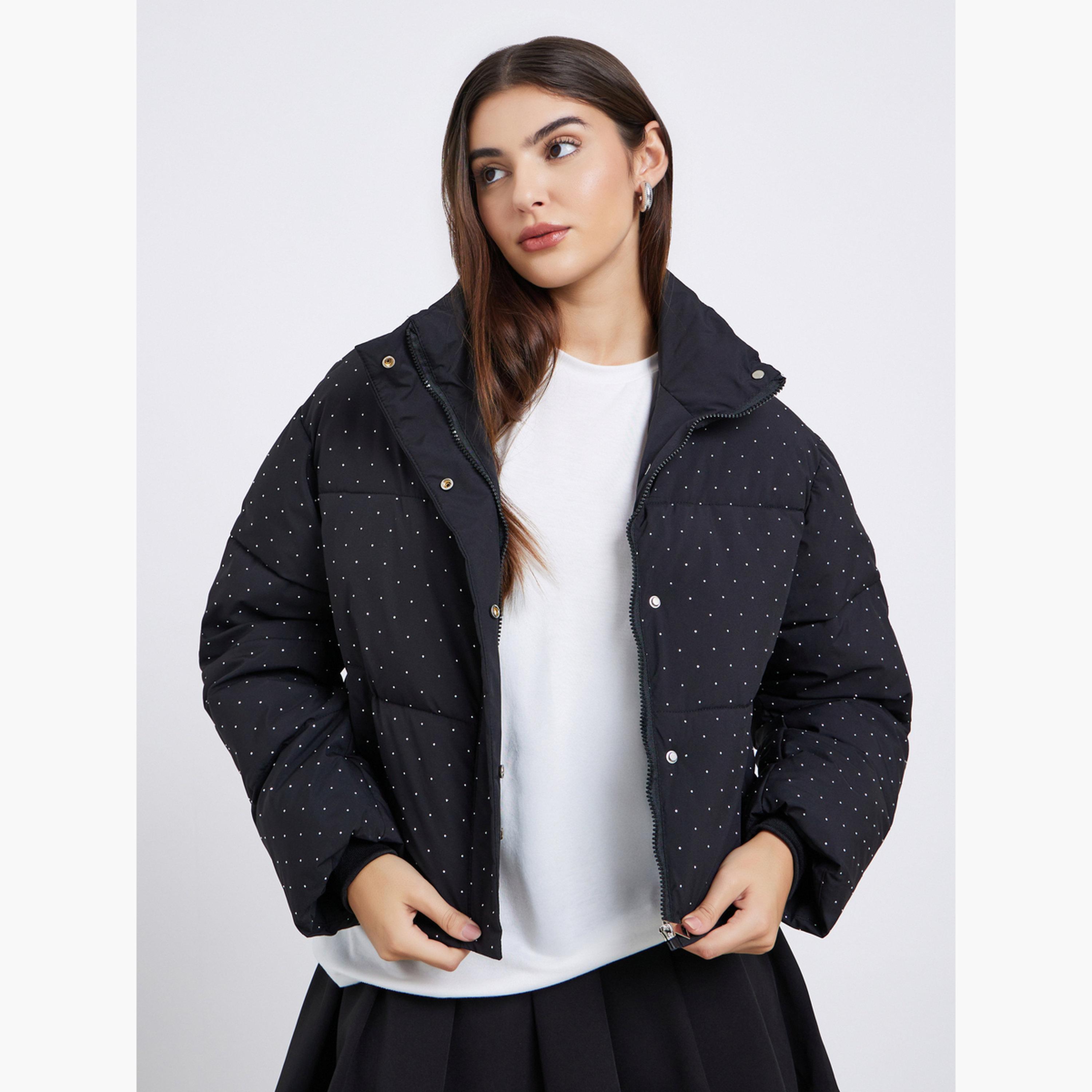 Styli Printed High Neck Long Sleeves Women's Zip Through Padded Jacket-women-winterwear-coatsandjackets-jackets-image-1