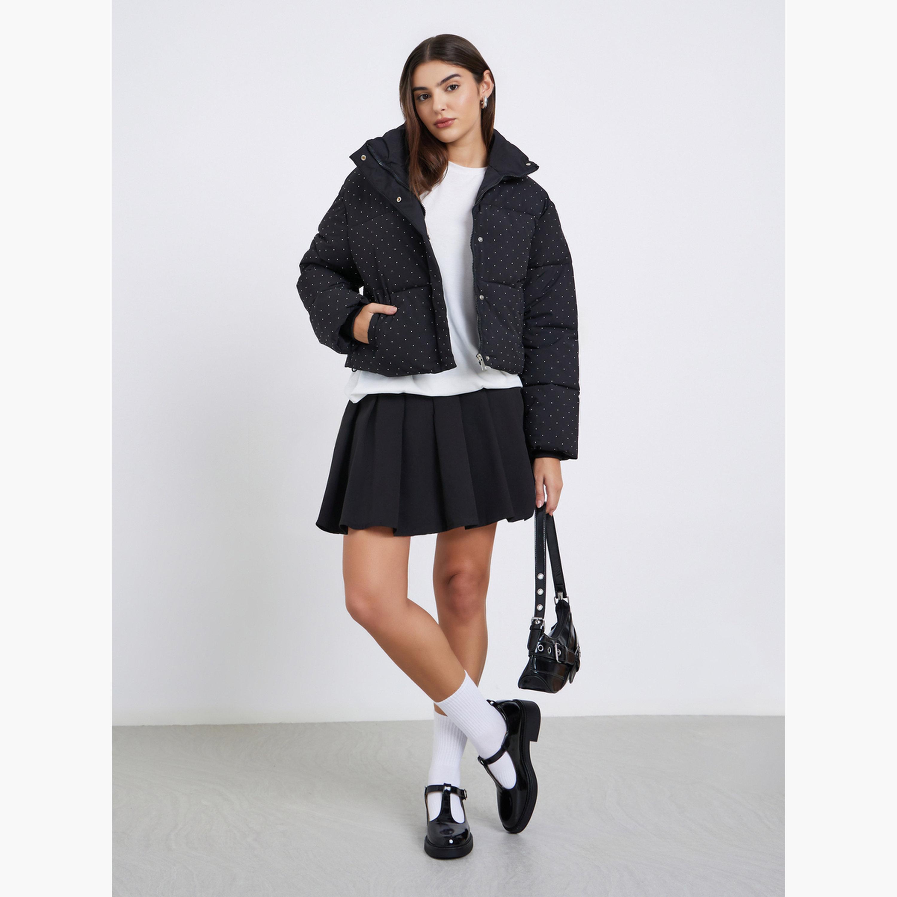 Styli Printed High Neck Long Sleeves Women's Zip Through Padded Jacket-women-winterwear-coatsandjackets-jackets-image-2