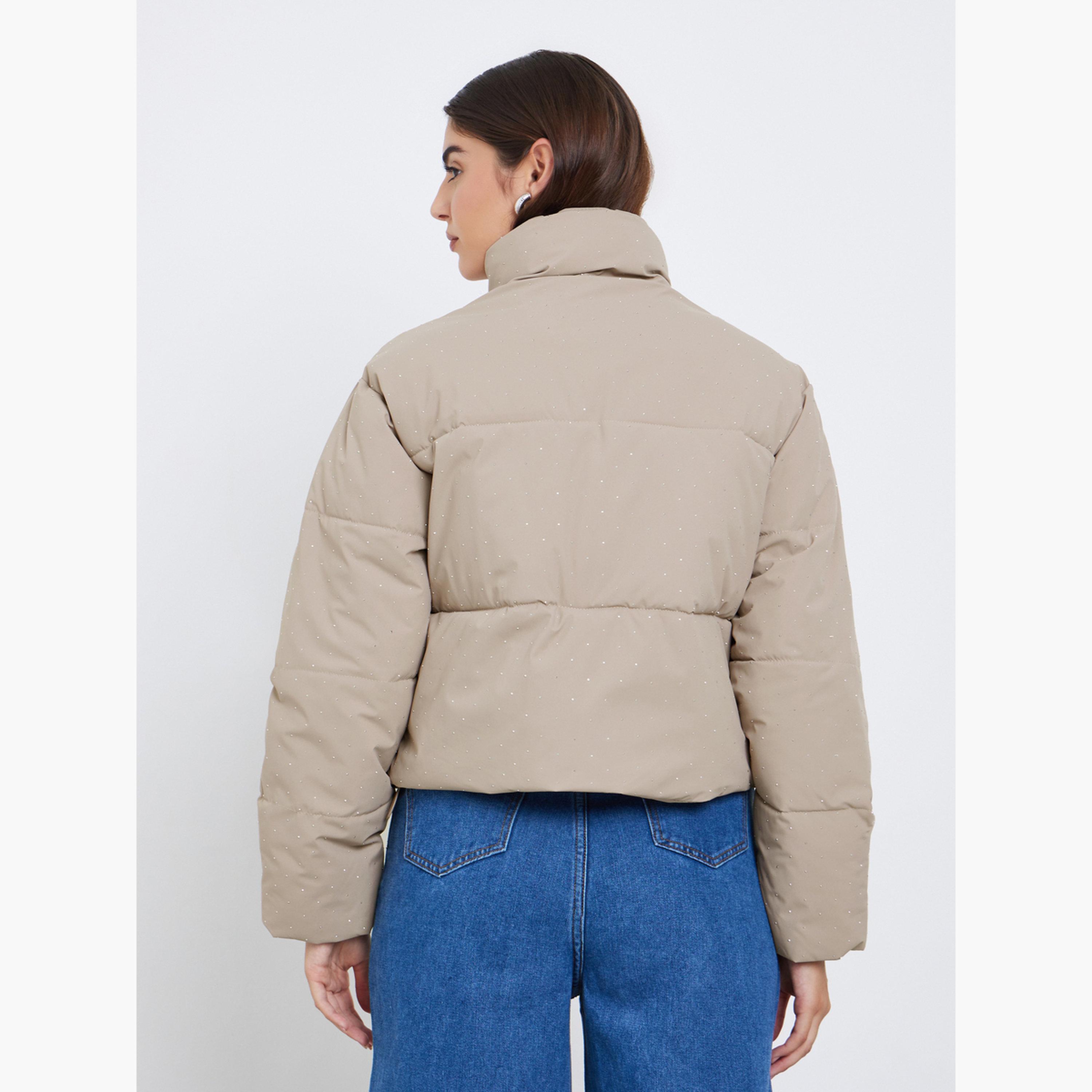 Styli Solid High Neck Long Sleeves Women's Zip Through Padded Jacket-women-winterwear-coatsandjackets-jackets-image-5