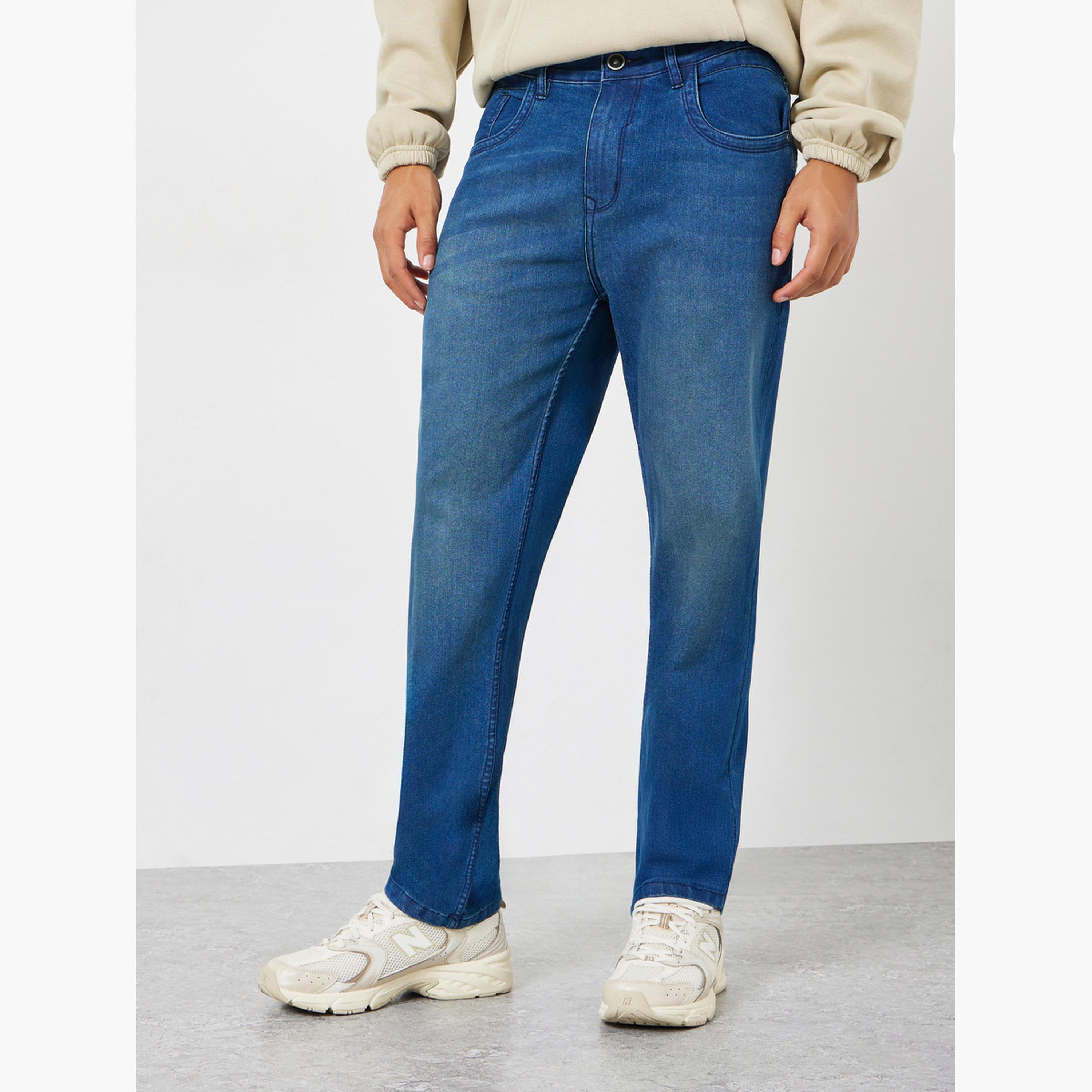 جينز بتفاصيل مشطوفة قصة عادية-men-clothing-bottoms-jeans-image-1