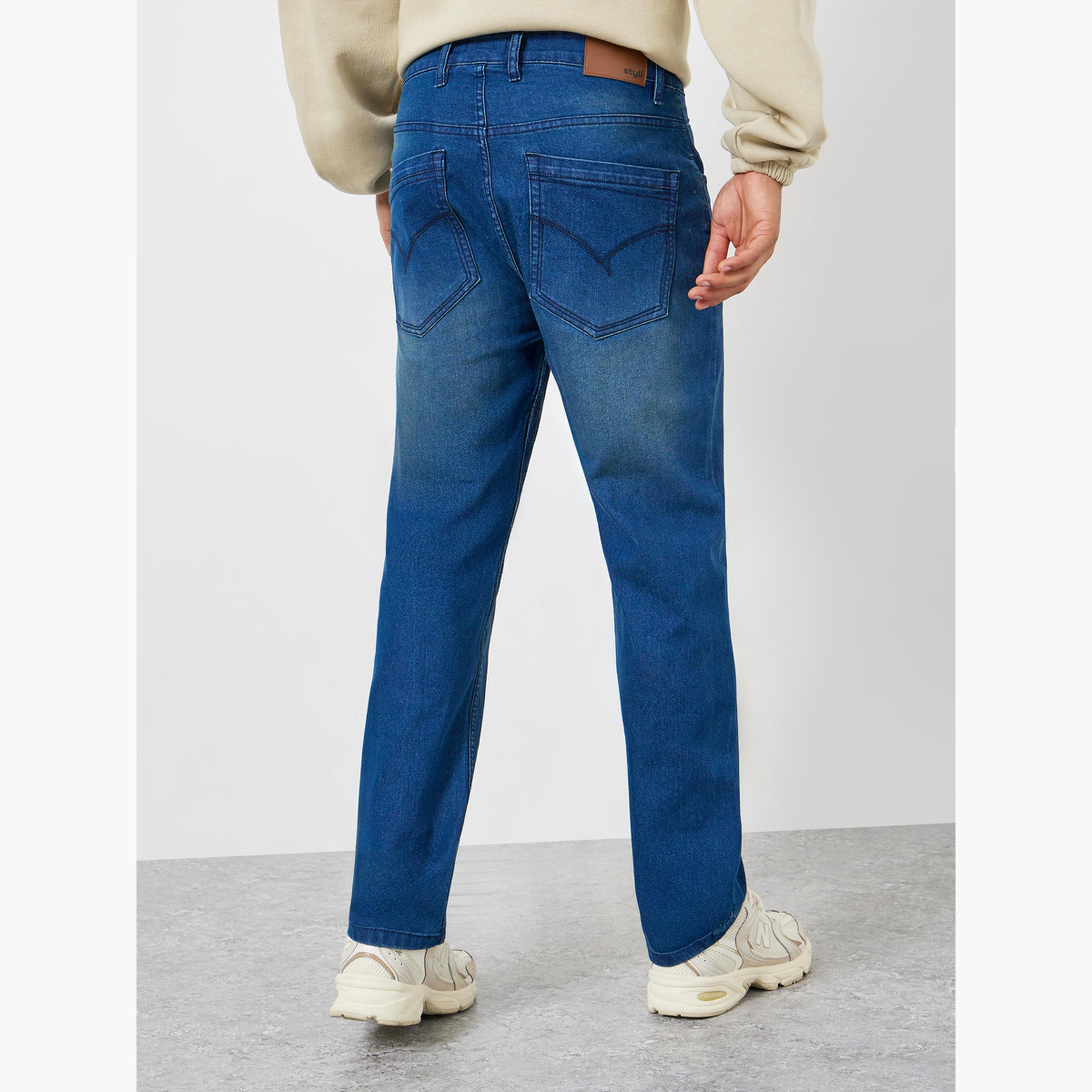 Styli Men Blue Mid-Wash Regular Fit Jeans-men-clothing-bottoms-jeans-image-4