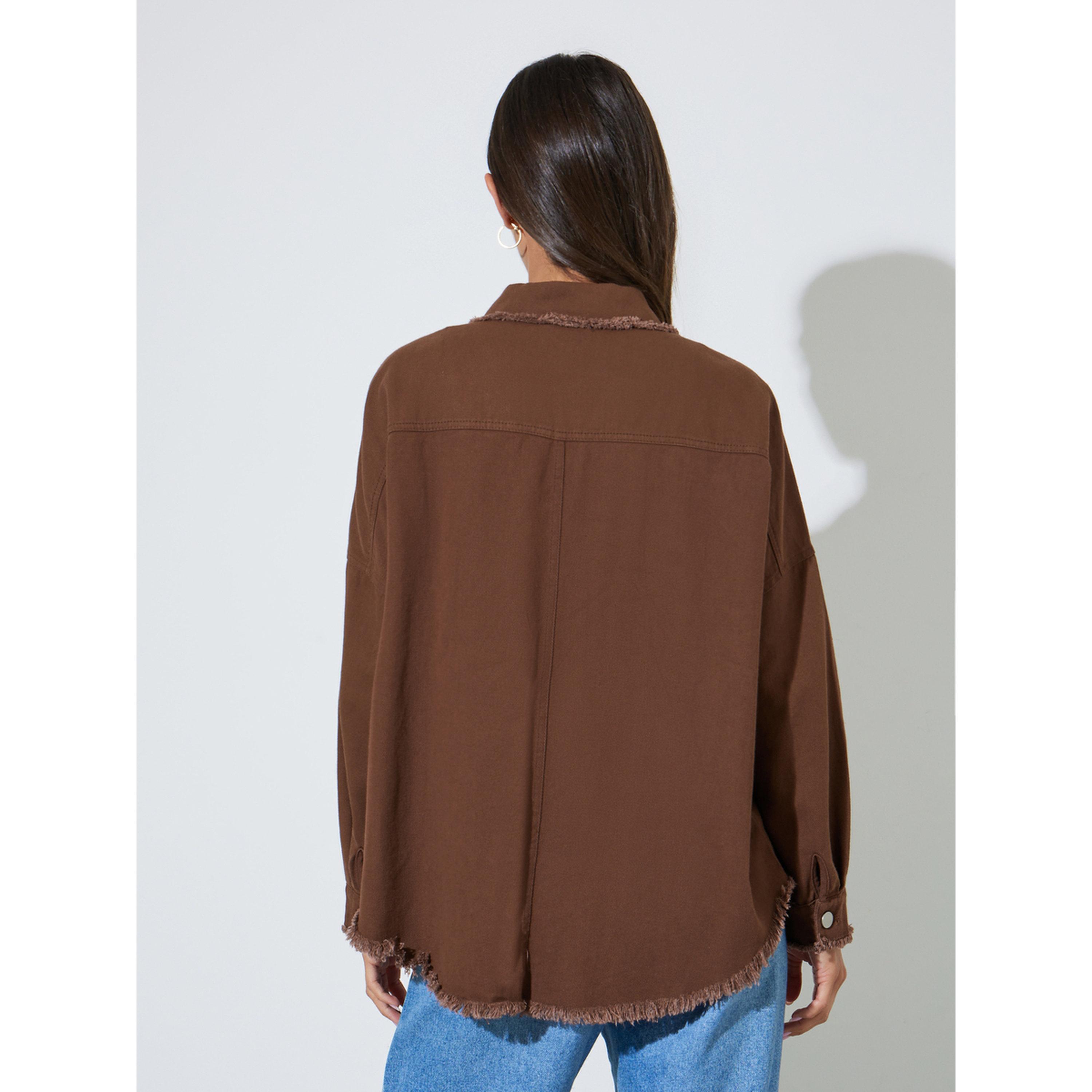 ستايلي - قميص جينز بني مرصع مقاس واسع بحواف مهترئة-women-clothing-shirtsandblouses-shirts-image-4