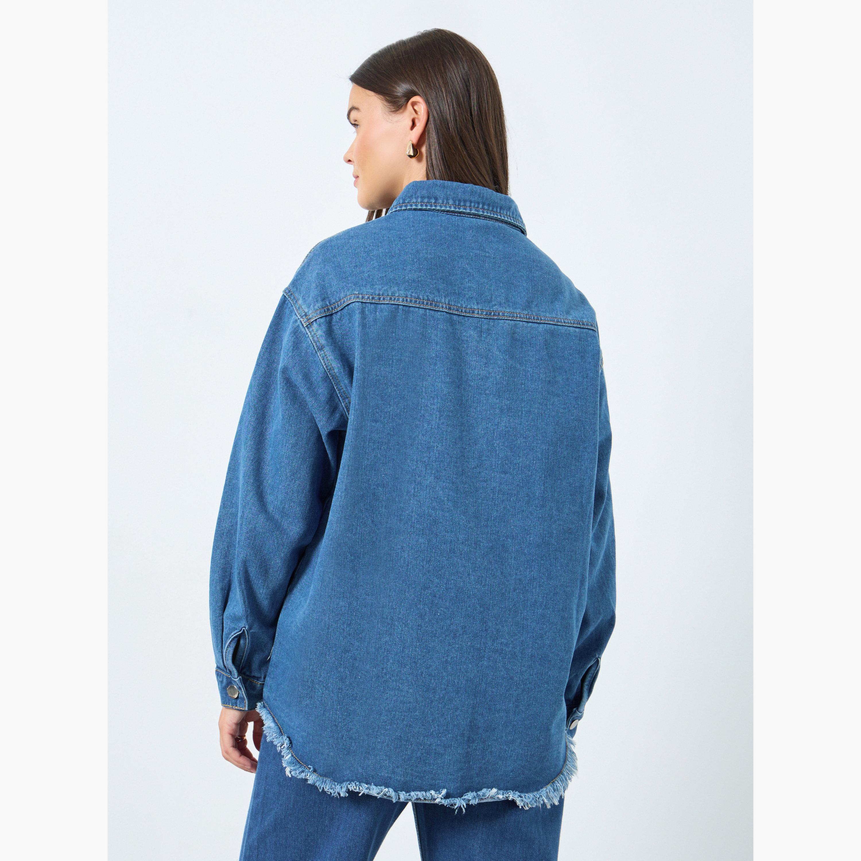 ستايلي - قميص جينز أزرق متوسط ​​الحجم مع جيوب للنساء-women-clothing-shirtsandblouses-shirts-image-5