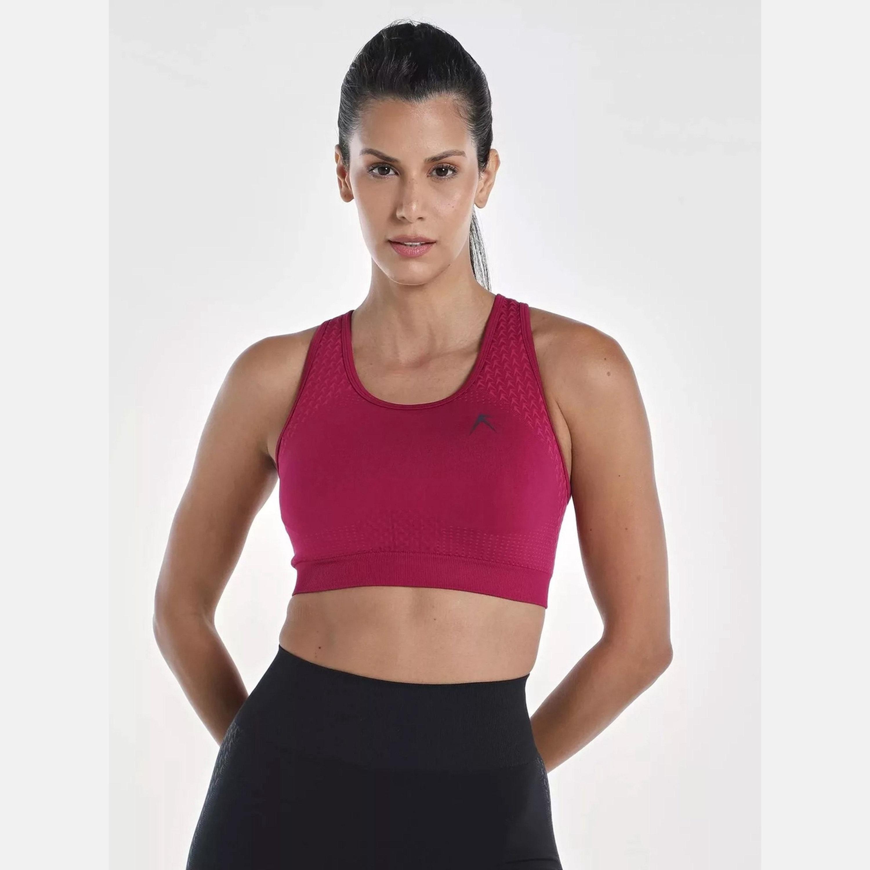Wizard X Styli Women Burgundy Textured Racerback Seamless Support Bra-sports-women-clothing-sportsbras-image-1
