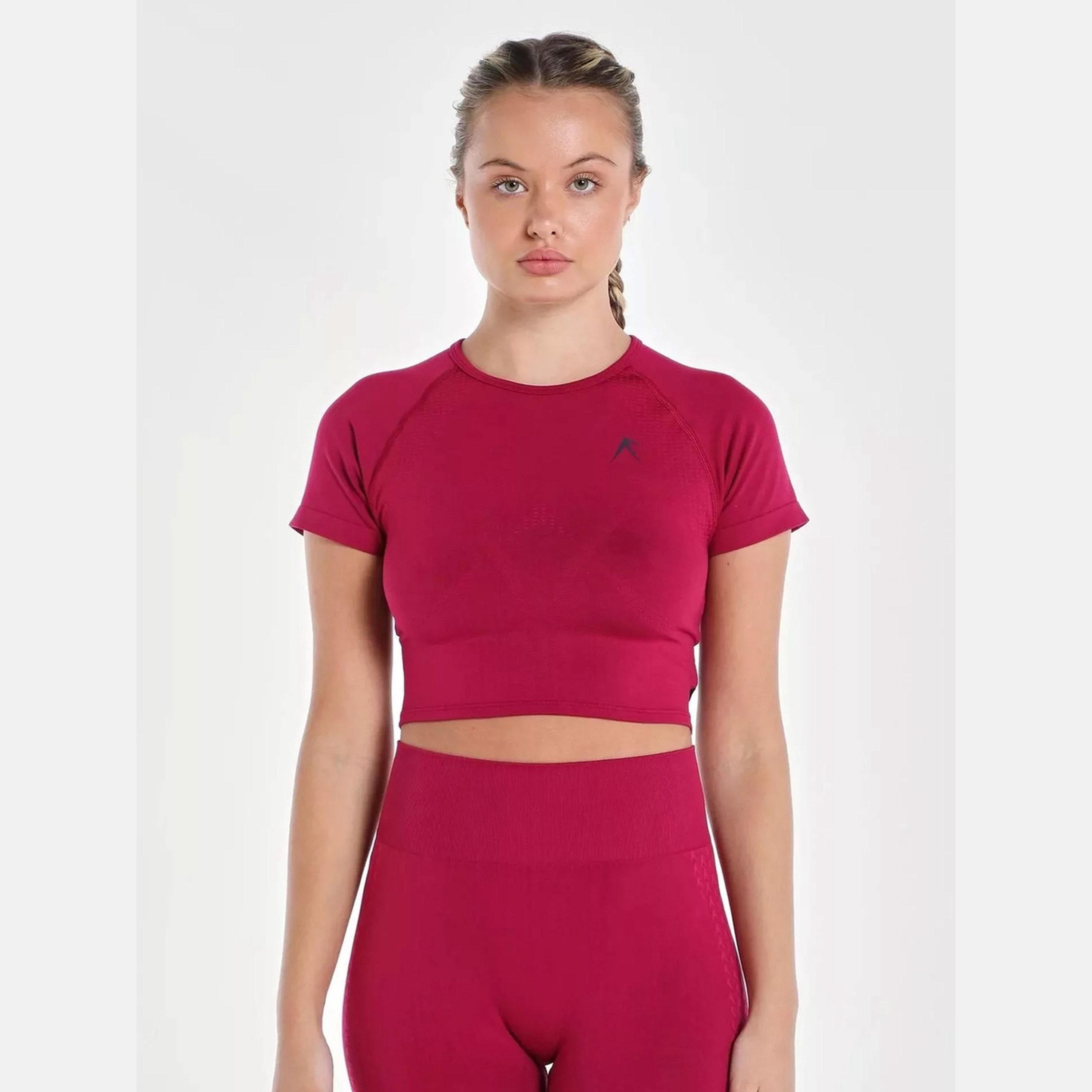 Wizard X Styli Women Burgundy Solid Impact Seamless Crop Top-women-clothing-tshirts-image-1