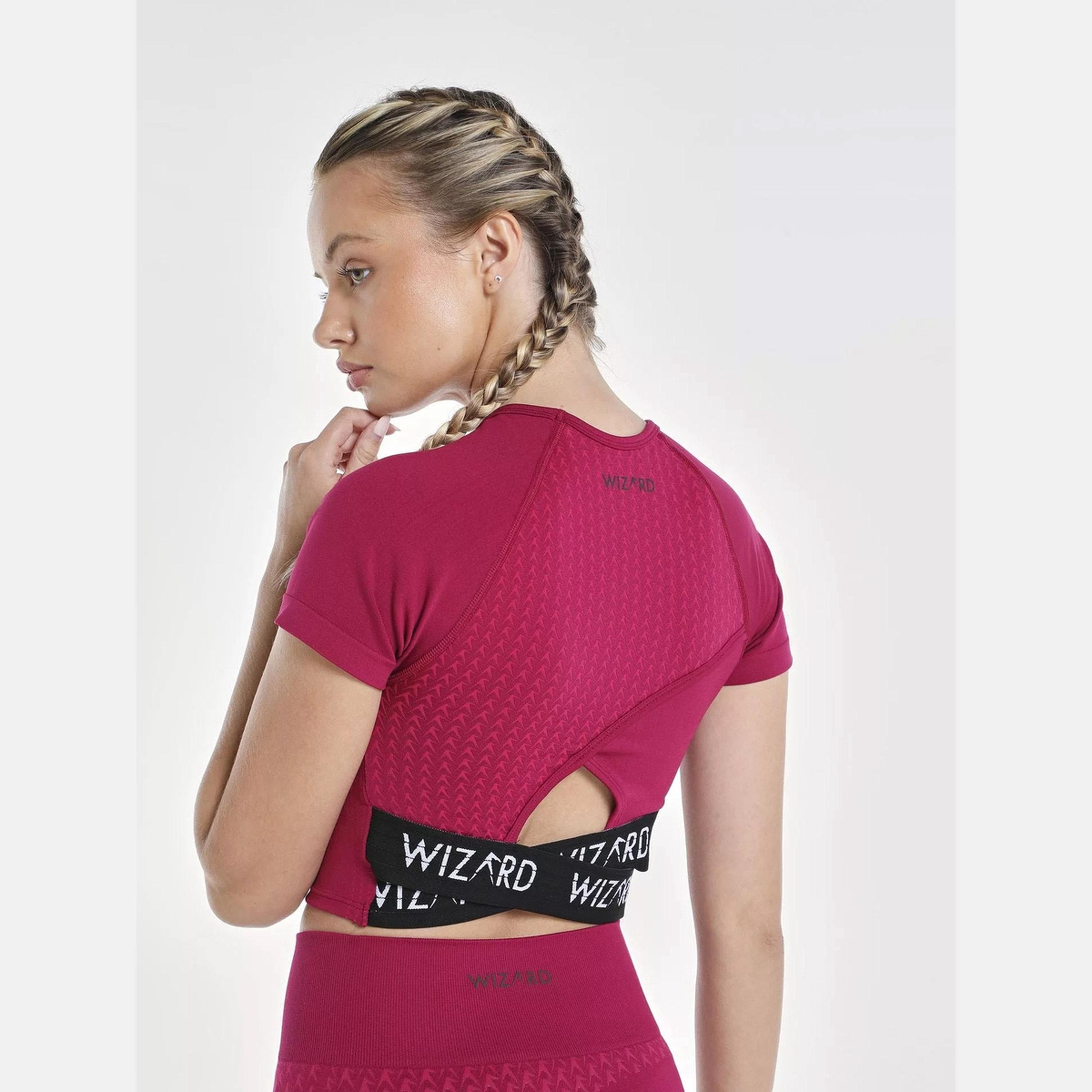Wizard X Styli Women Burgundy Solid Impact Seamless Crop Top-women-clothing-tshirts-image-2
