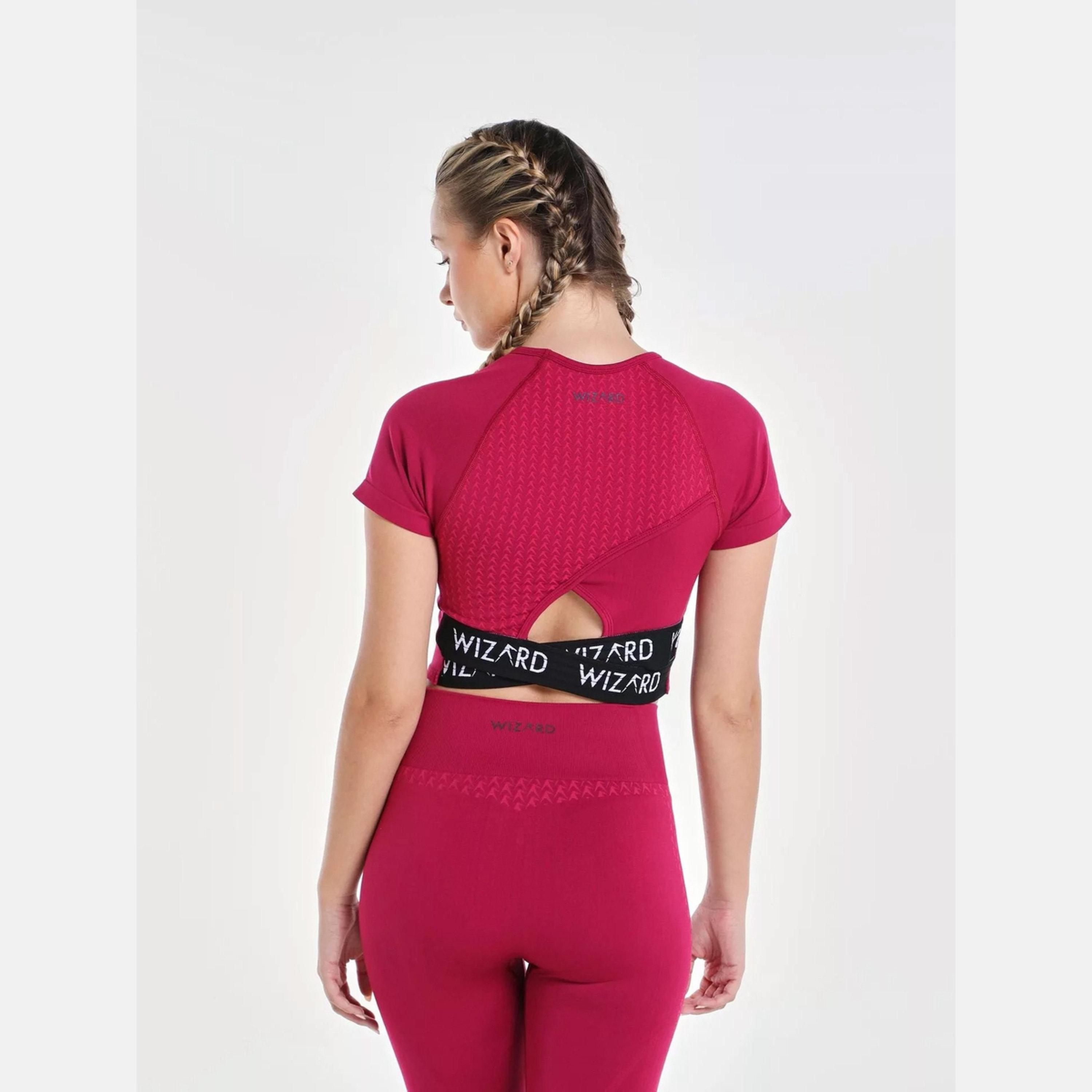 Wizard X Styli Women Burgundy Solid Impact Seamless Crop Top-women-clothing-tshirts-image-4