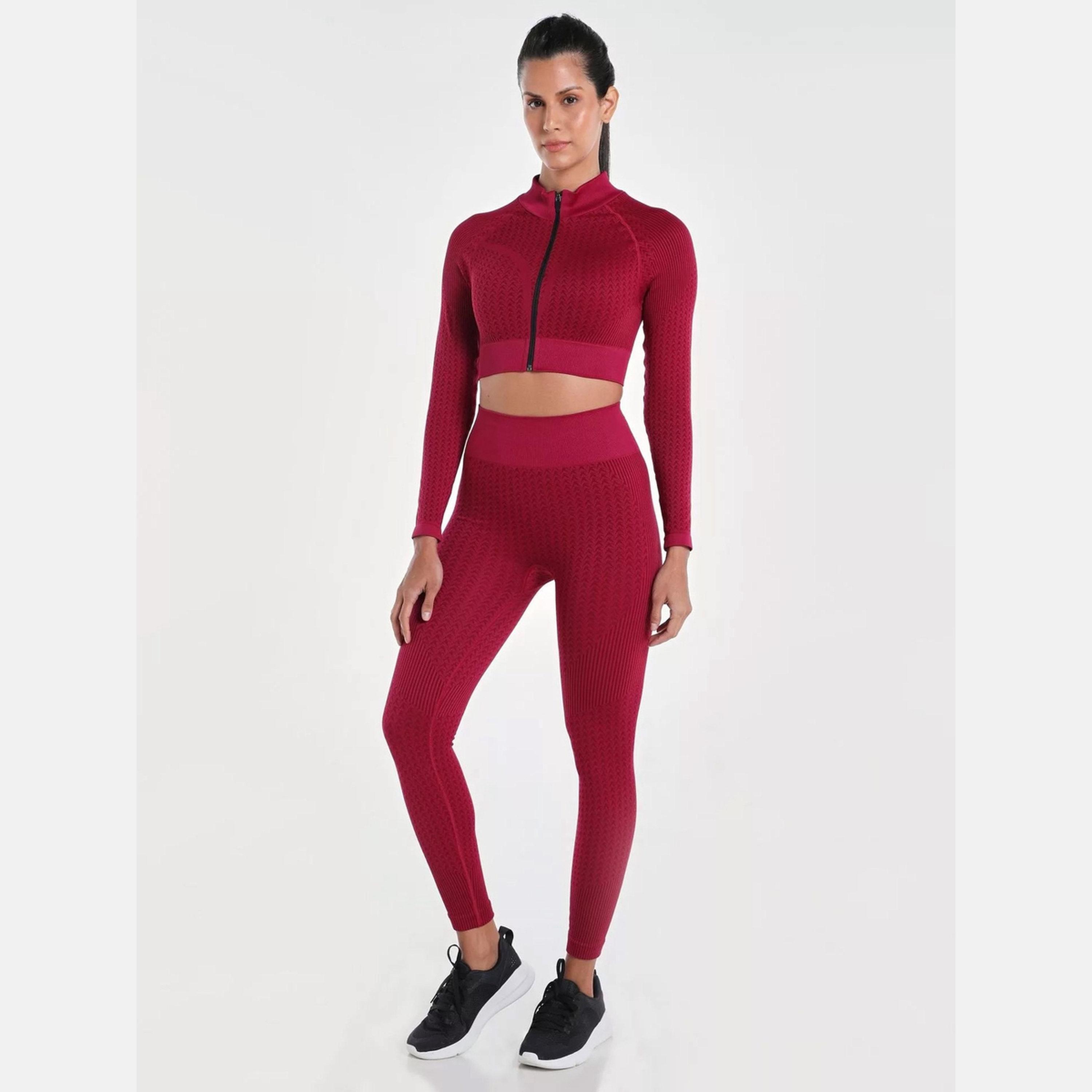 Wizard X Styli Women Burgundy Signature Seamless Crop Top with Zipper-sports-women-clothing-coatsandjackets-jackets-image-2