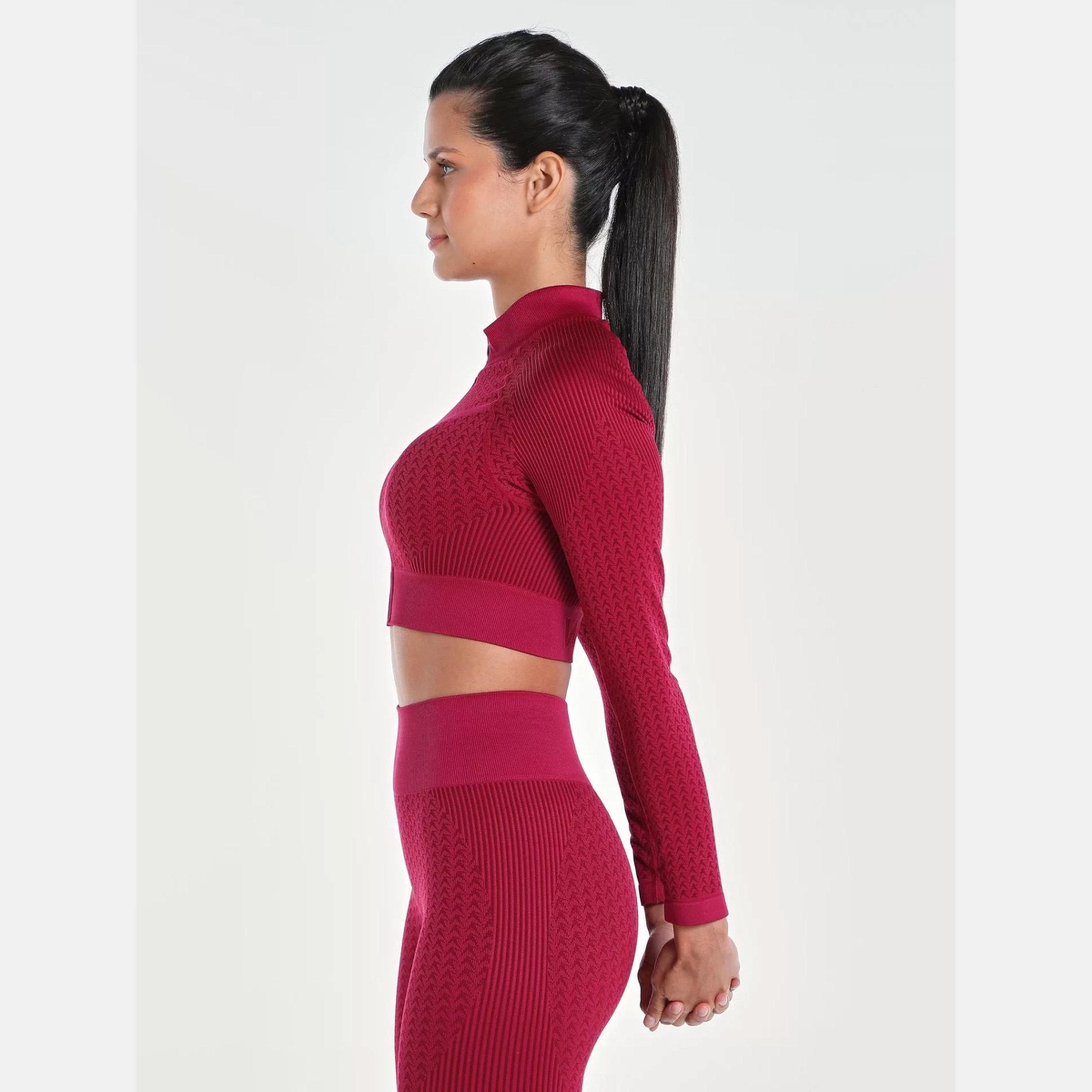 Wizard X Styli Women Burgundy Signature Seamless Crop Top with Zipper-sports-women-clothing-coatsandjackets-jackets-image-3