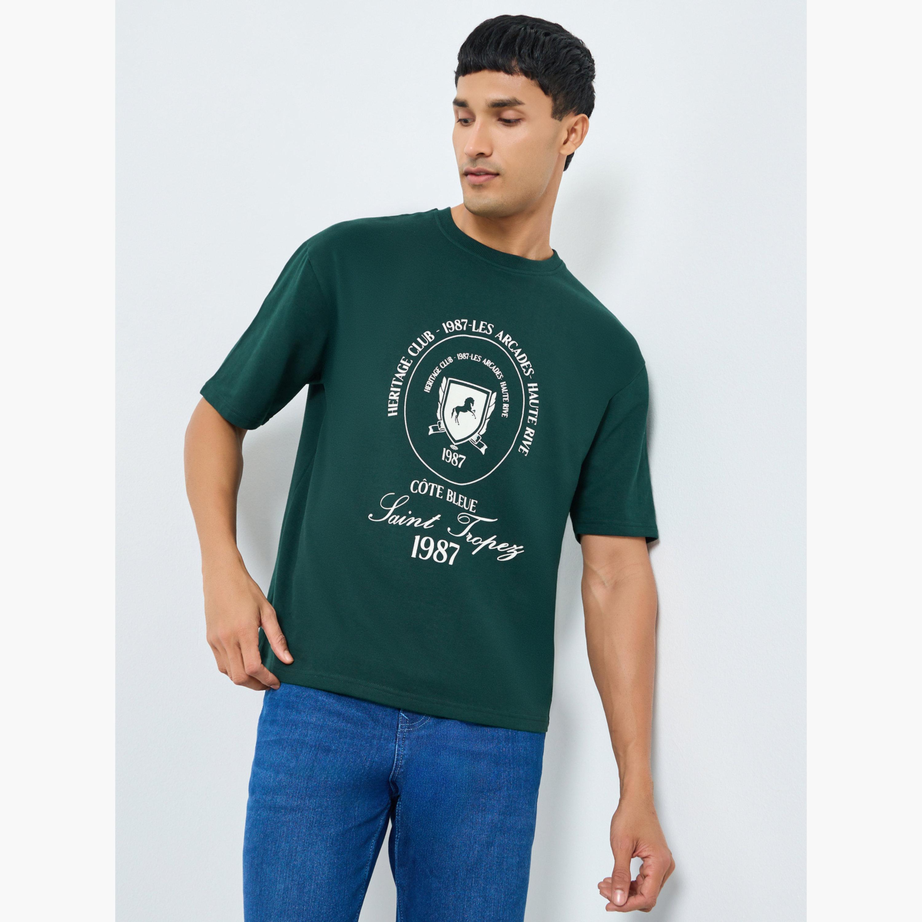 Styli Men Green Graphic Print Oversized T-Shirt-men-clothing-tshirtsandpolos-tshirts-image-1