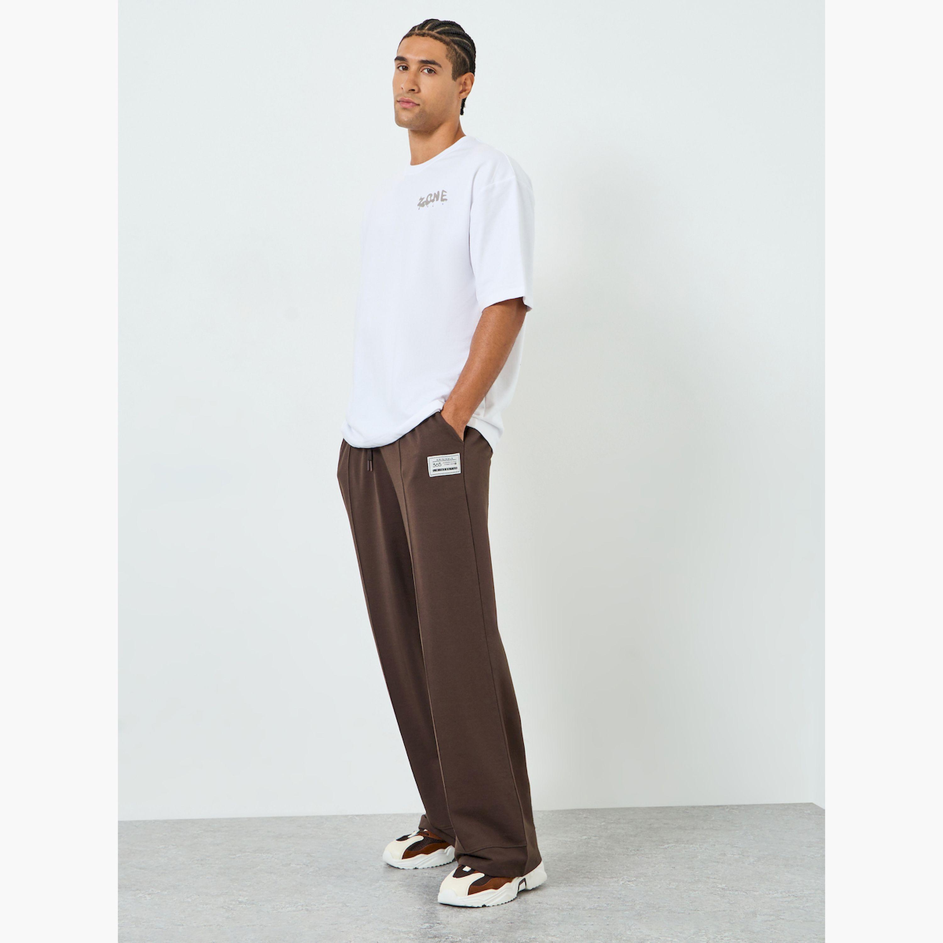 Styli Men Brown Wide Leg Joggers with Pintuck Detail-men-clothing-bottoms-joggers-image-2
