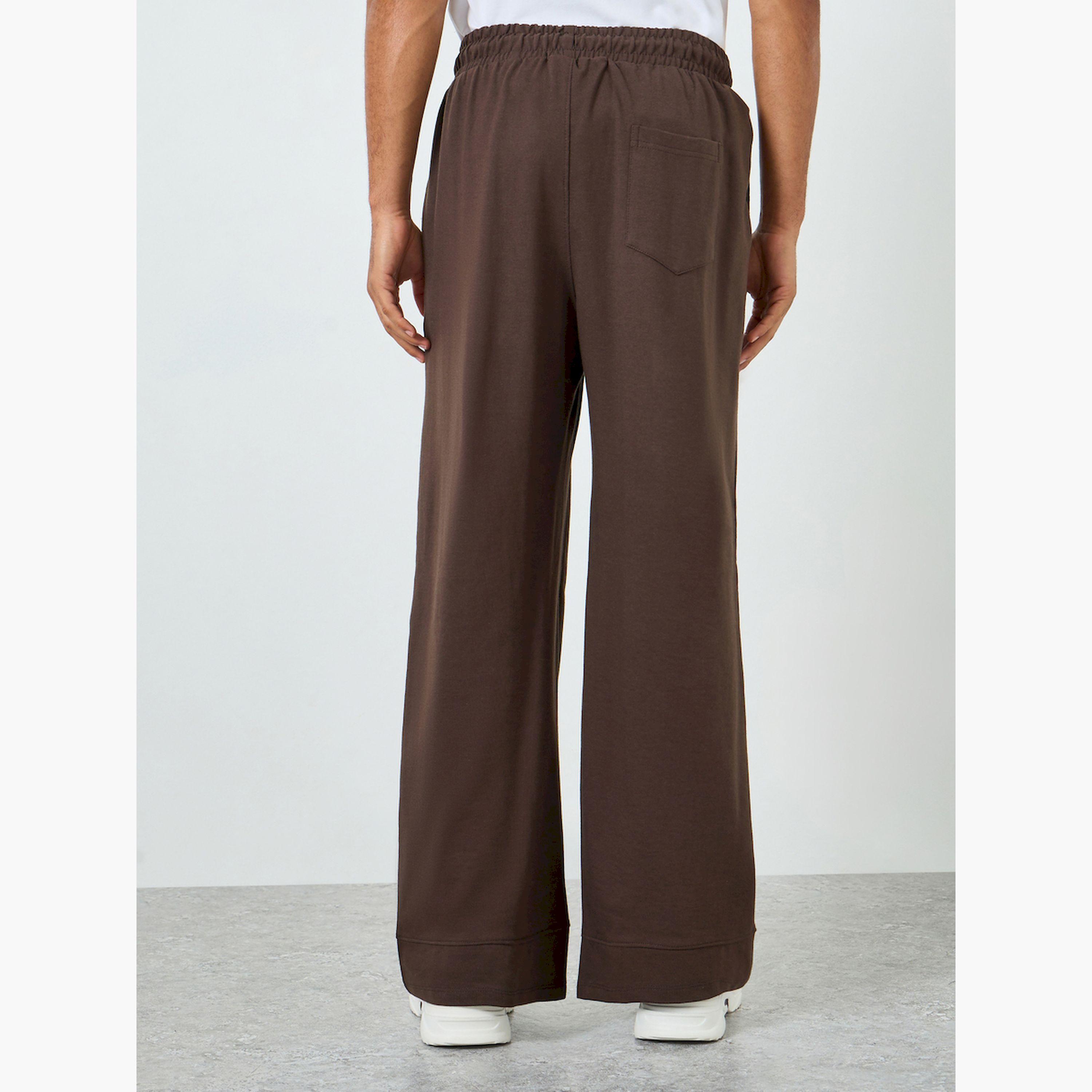 Styli Men Brown Wide Leg Joggers with Pintuck Detail-men-clothing-bottoms-joggers-image-4