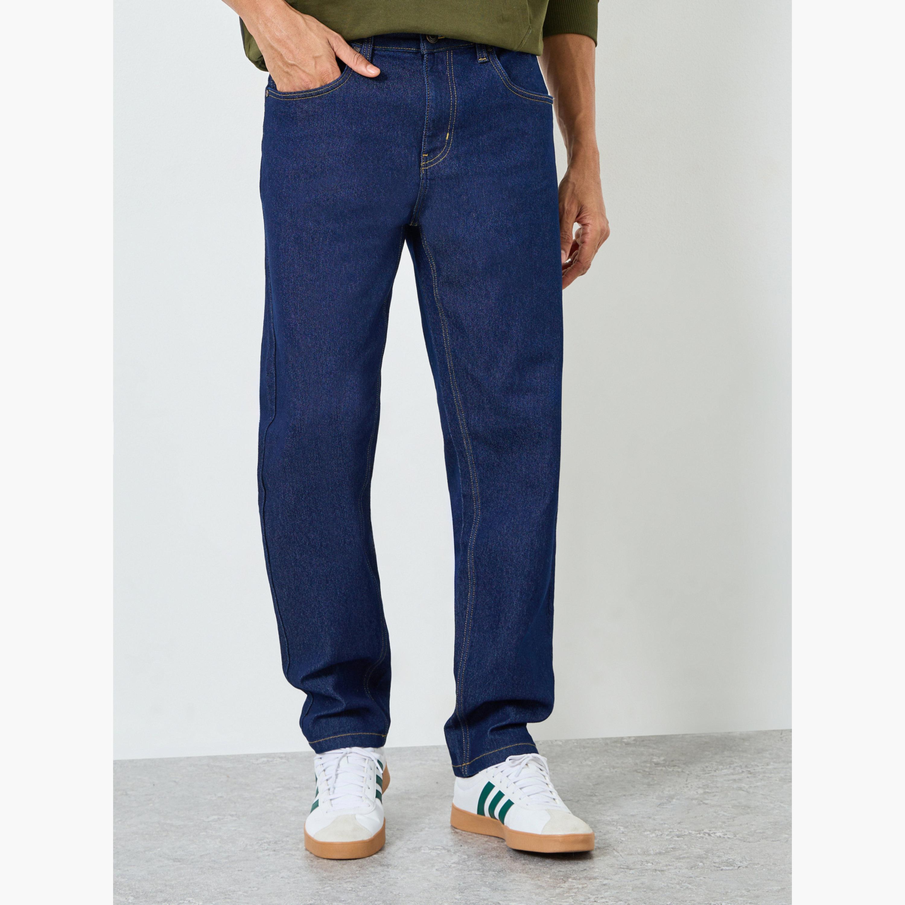 جينز بقصة عادية وتفاصيل مشطوفة-men-clothing-bottoms-jeans-image-1