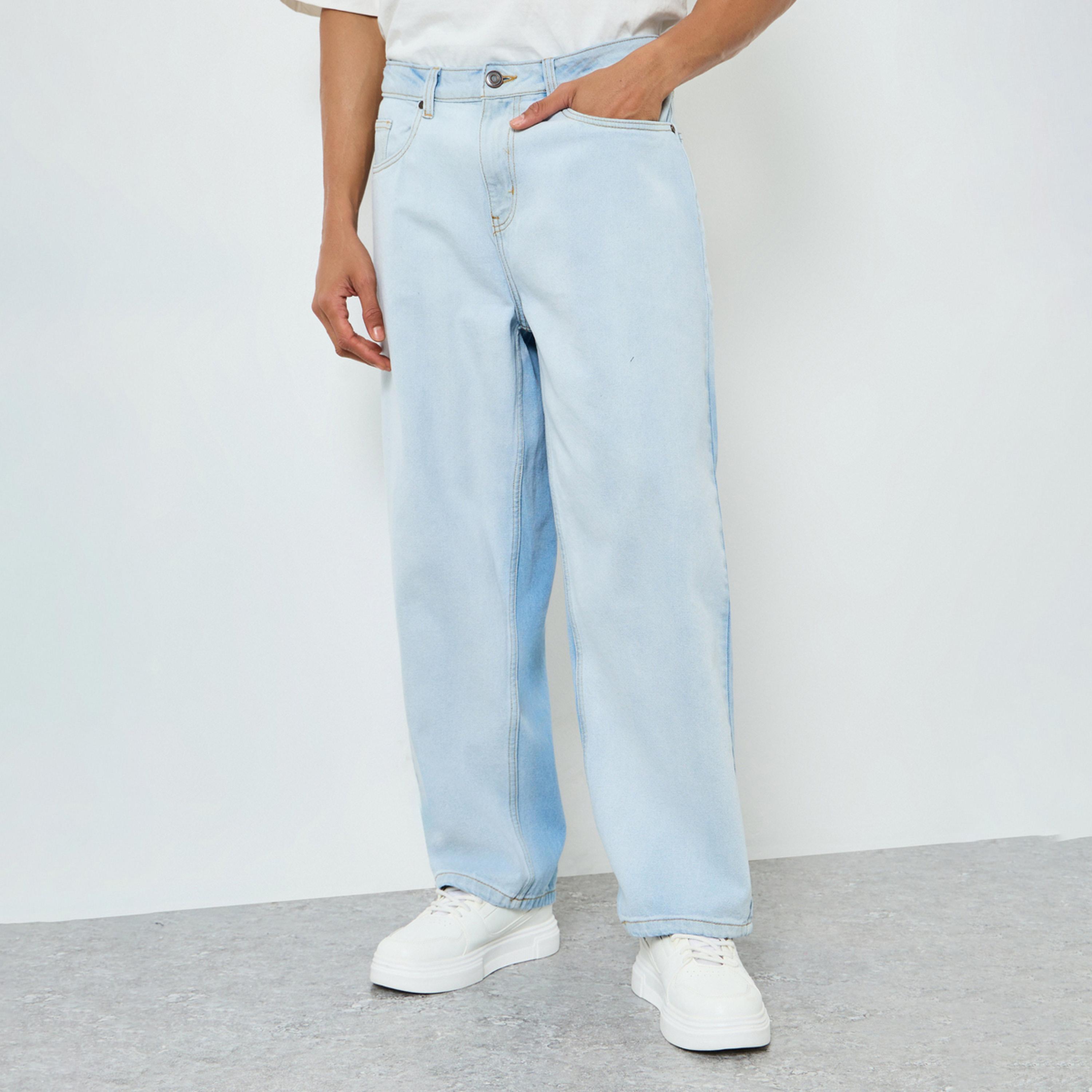 جينز رجالي واسع بخصر متوسط وتأثير باهت-women-clothing-bottoms-jeans-image-1