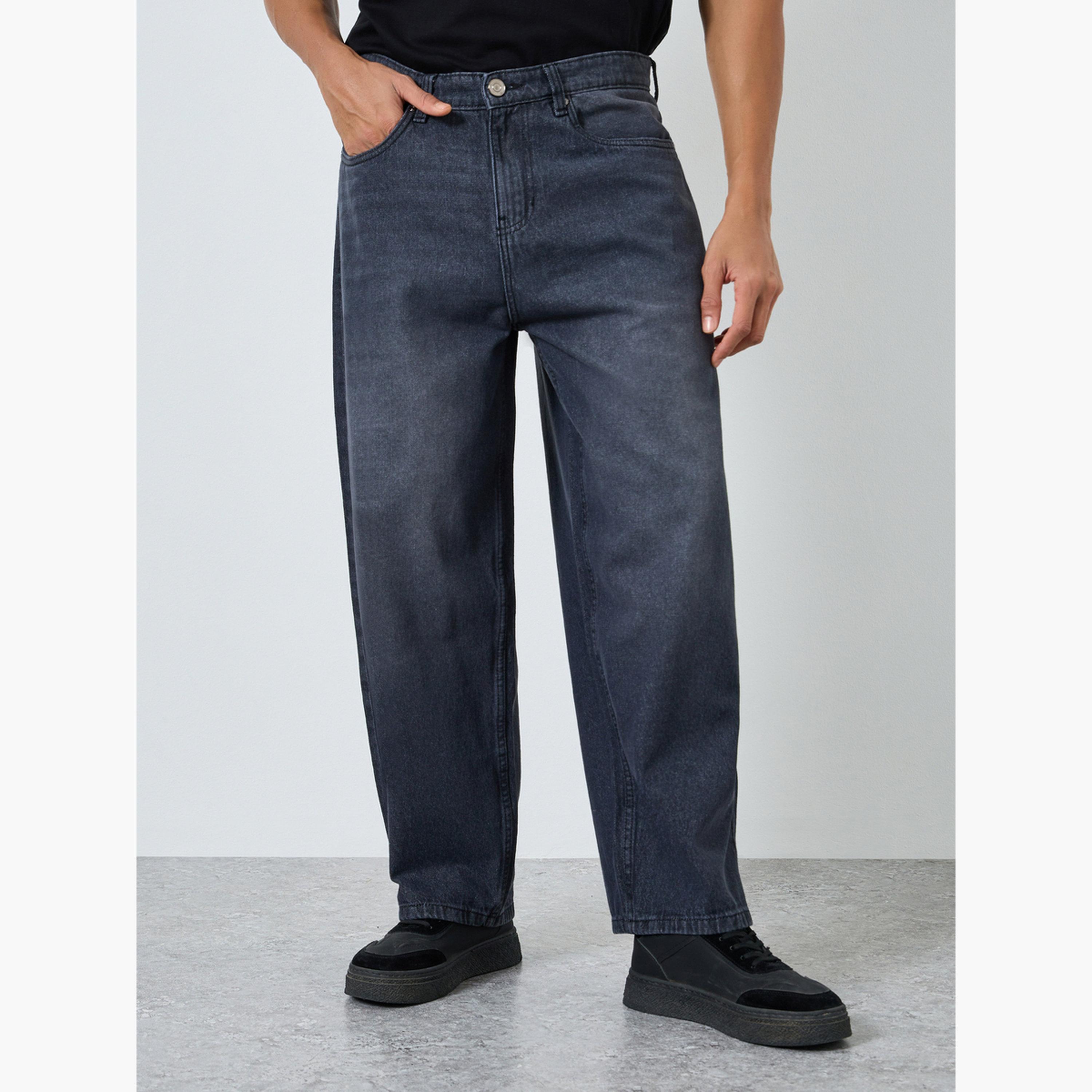 جينز باجي بغسيل فحم للرجال-men-clothing-bottoms-jeans-image-1