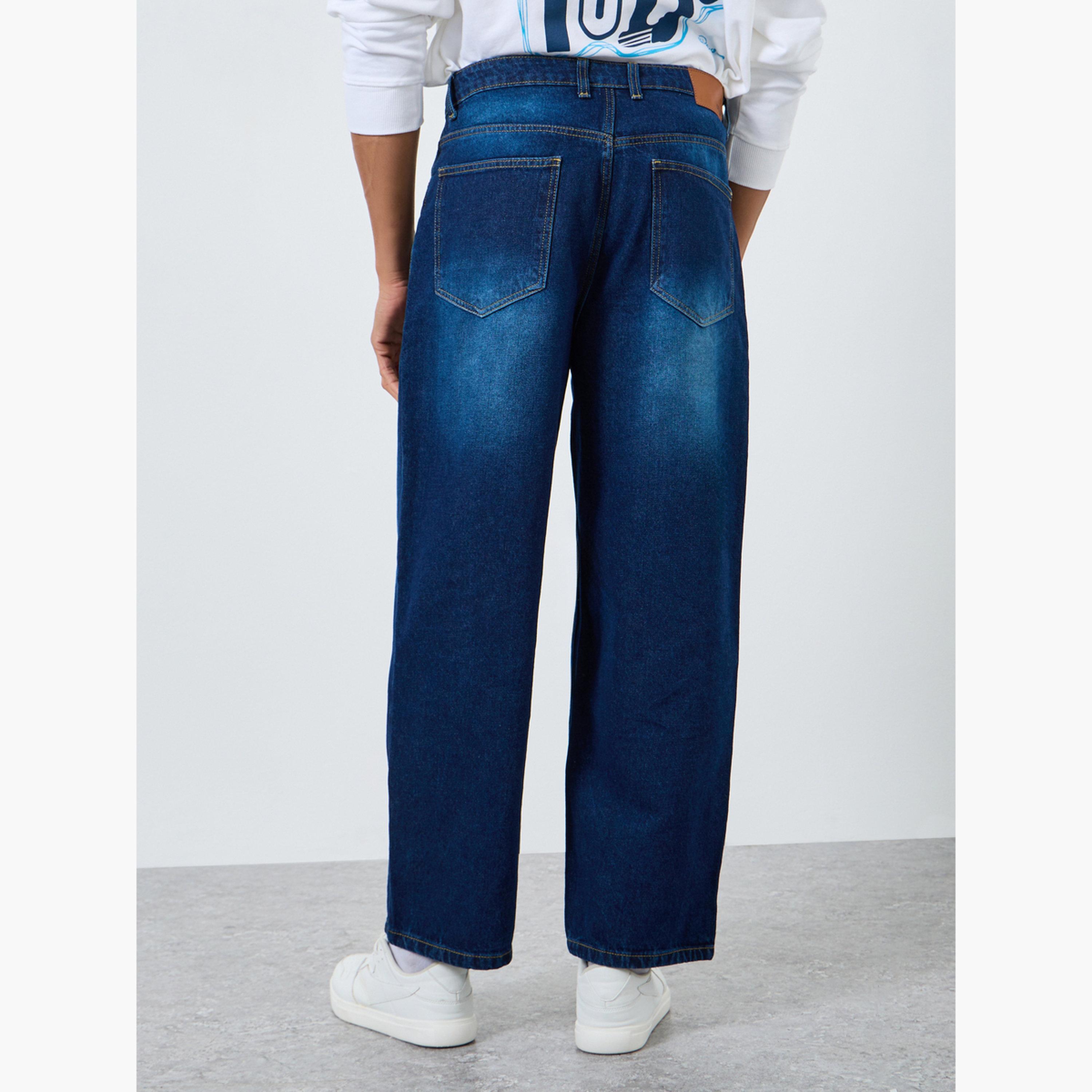 Styli Men Blue Baggy Fit Faded Jeans-men-clothing-bottoms-jeans-image-4