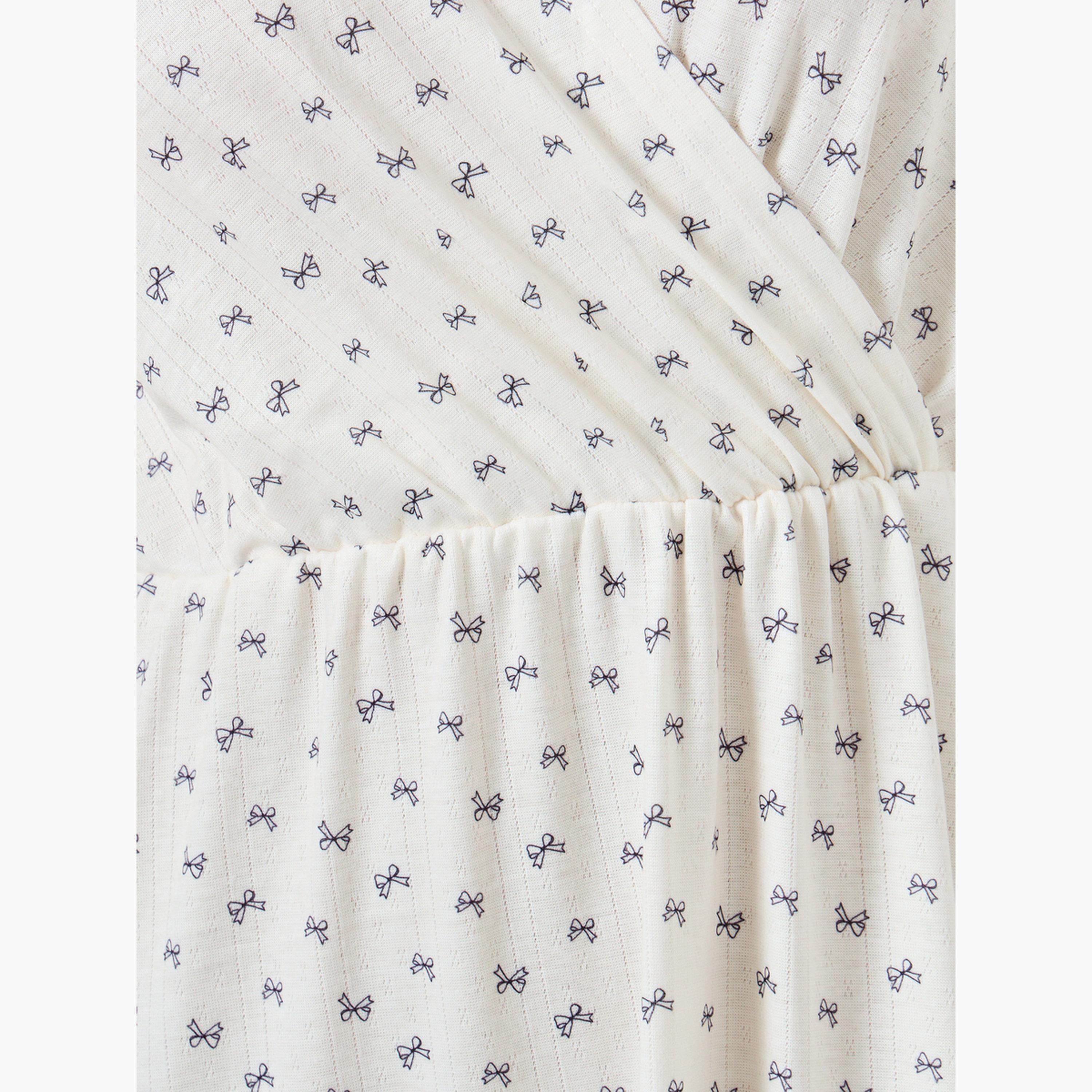 Styli Bow Print Pointelle Wrapover Nightdress-women-clothing-nightwear-nighties-image-4