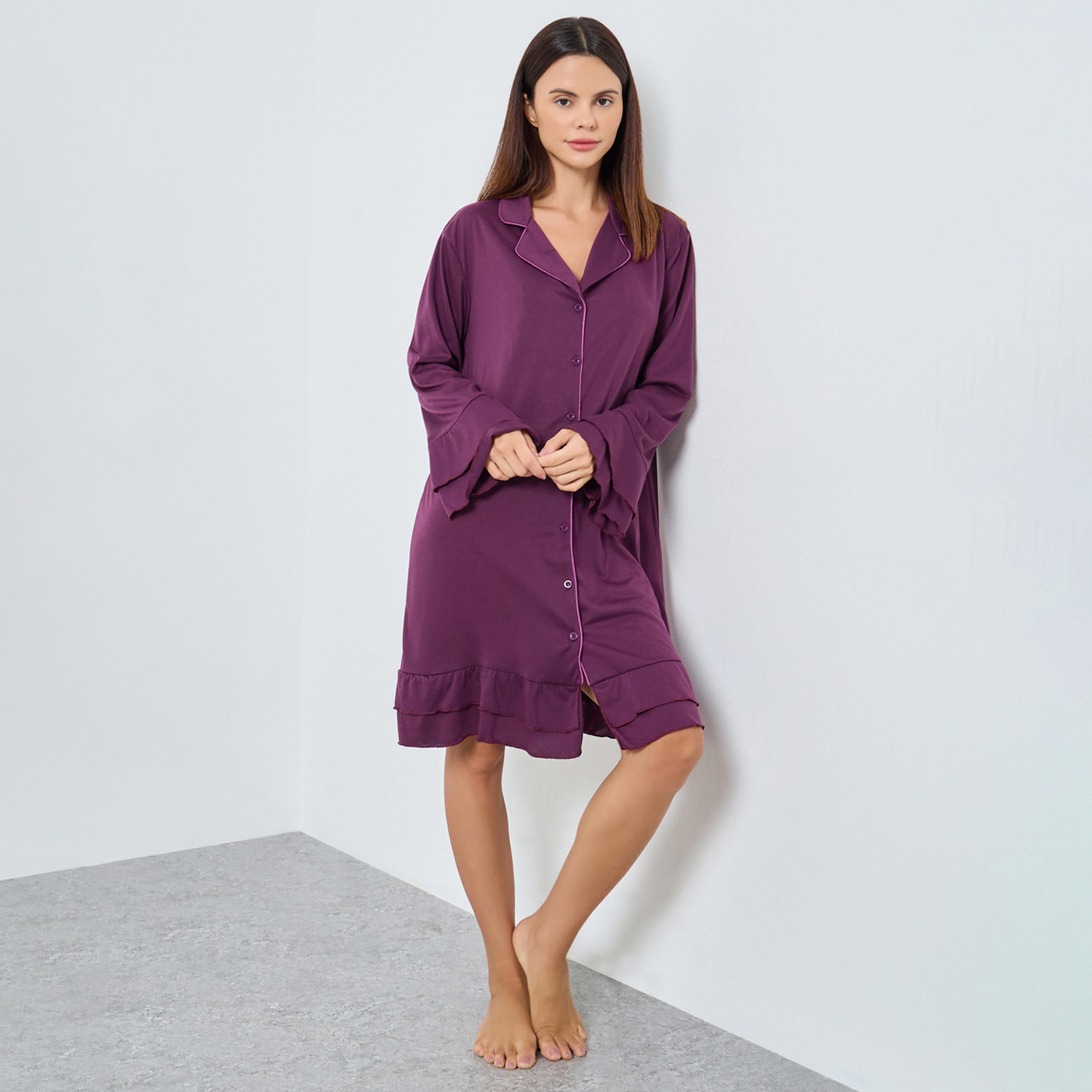 ستايلي - فستان نوم بتفاصيل كشكشة متباينة الألوان-women-clothing-nightwear-nighties-image-1