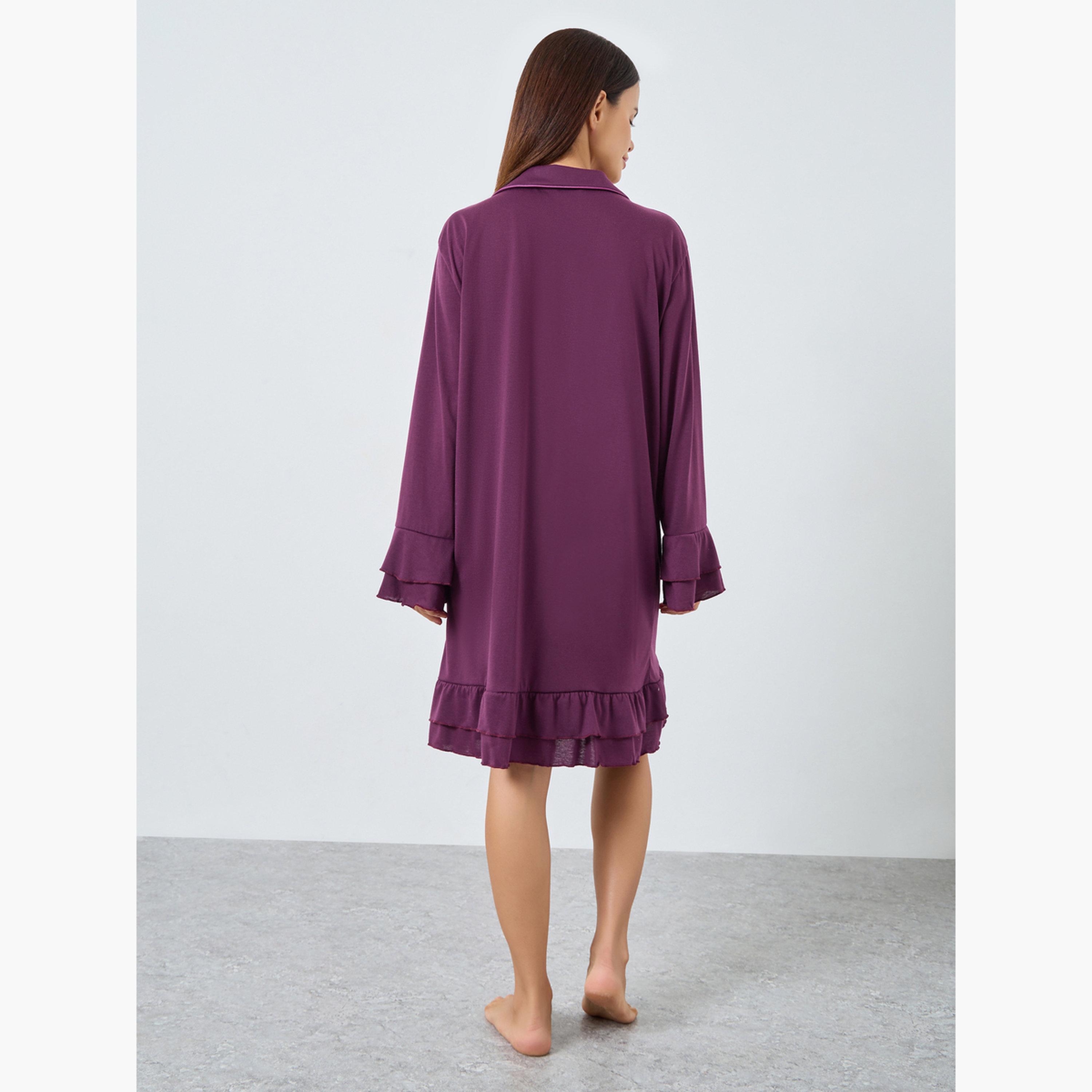 ستايلي - فستان نوم بتفاصيل كشكشة متباينة الألوان-women-clothing-nightwear-nighties-image-3