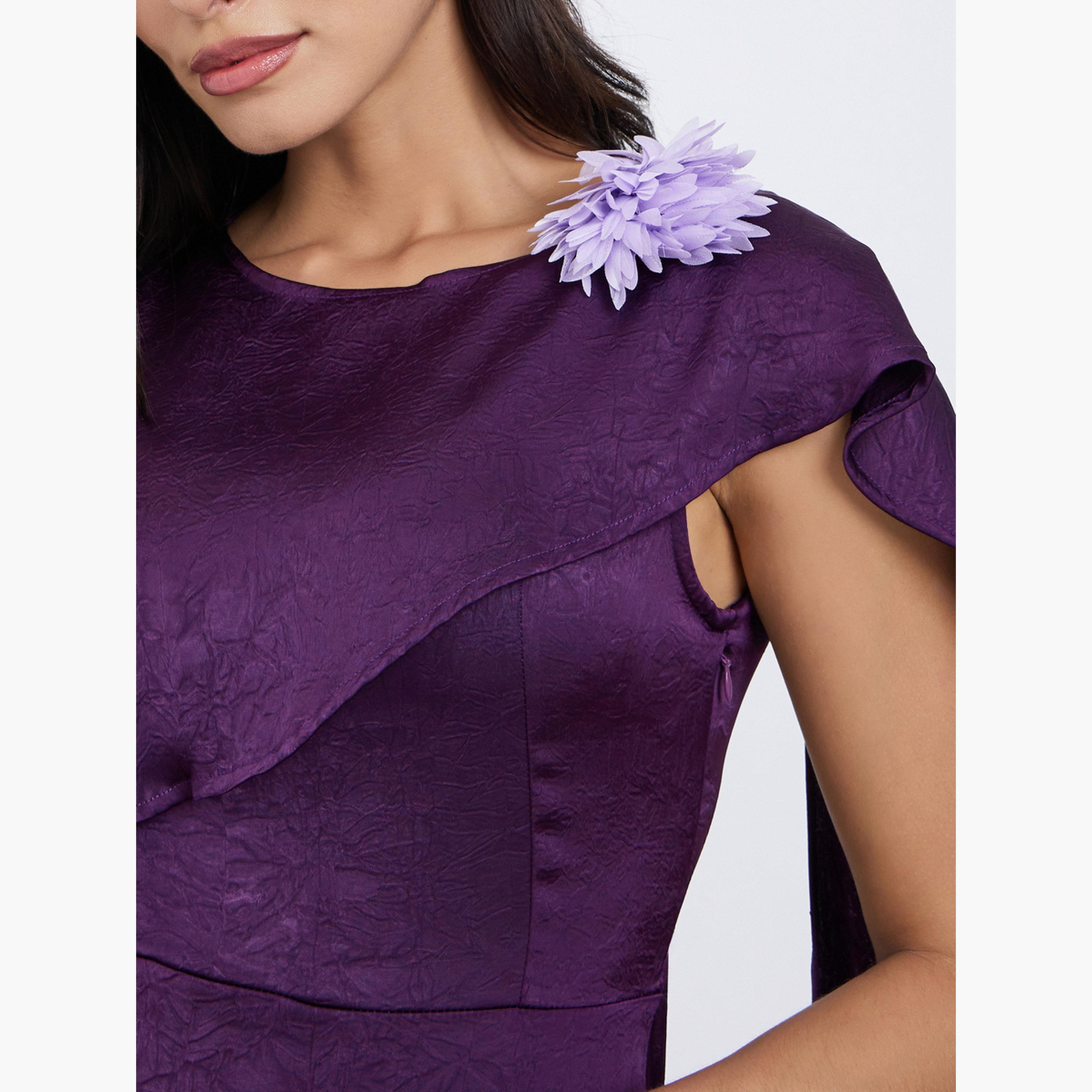 ستايلي - فستان ميدي أرجواني منسدل مع تفاصيل كورساج-women-clothing-dresses-image-4