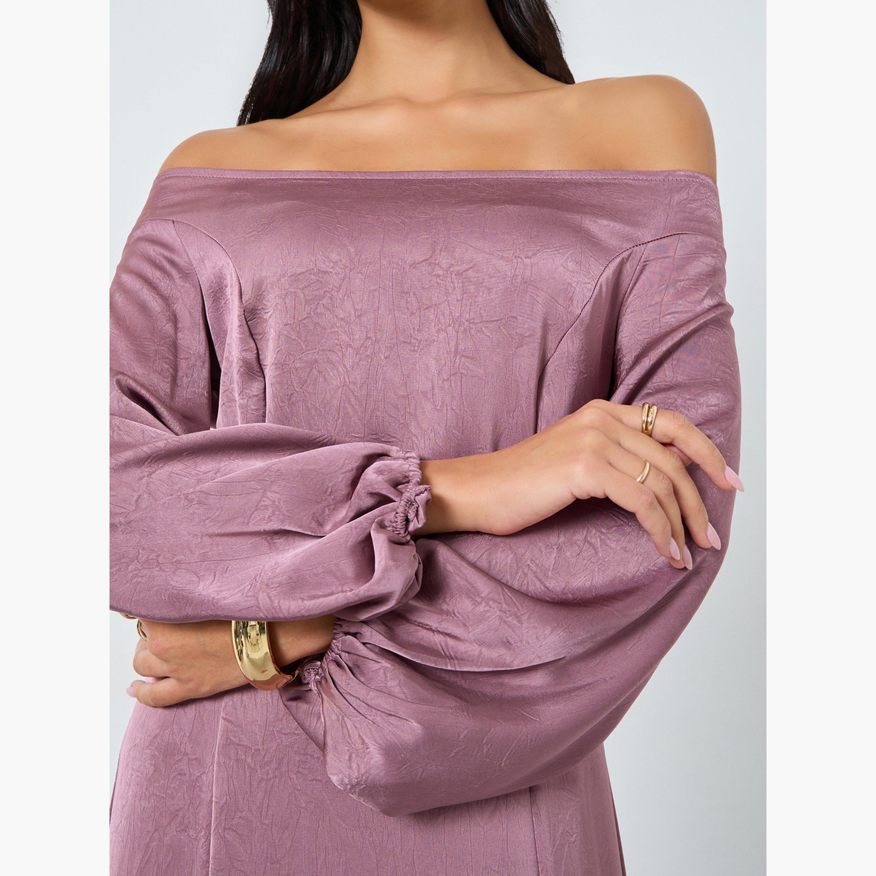 ستايلي - فستان سهرة ماكسي وردي مكشوف الكتفين-women-clothing-dresses-image-4