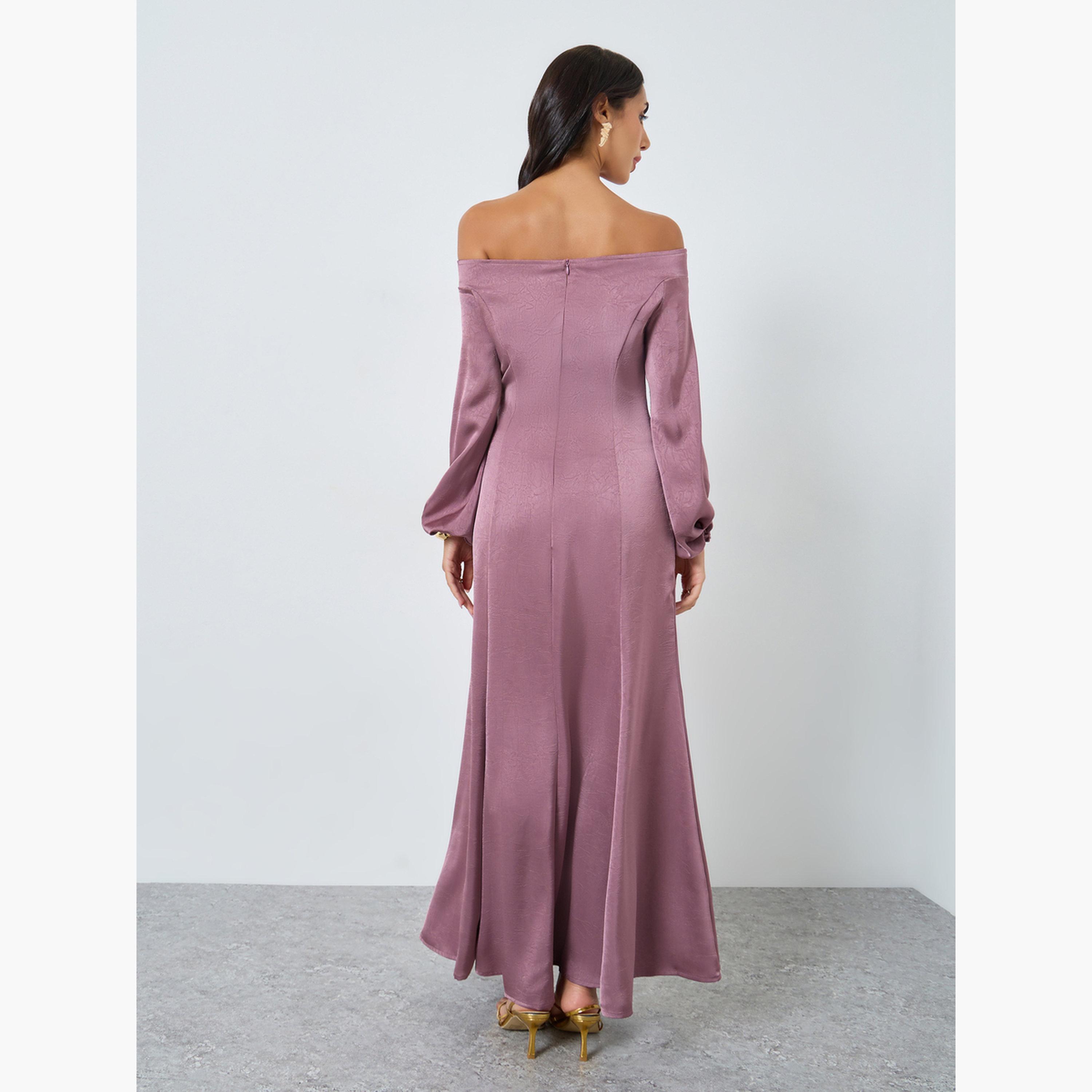 ستايلي - فستان سهرة ماكسي وردي مكشوف الكتفين-women-clothing-dresses-image-5