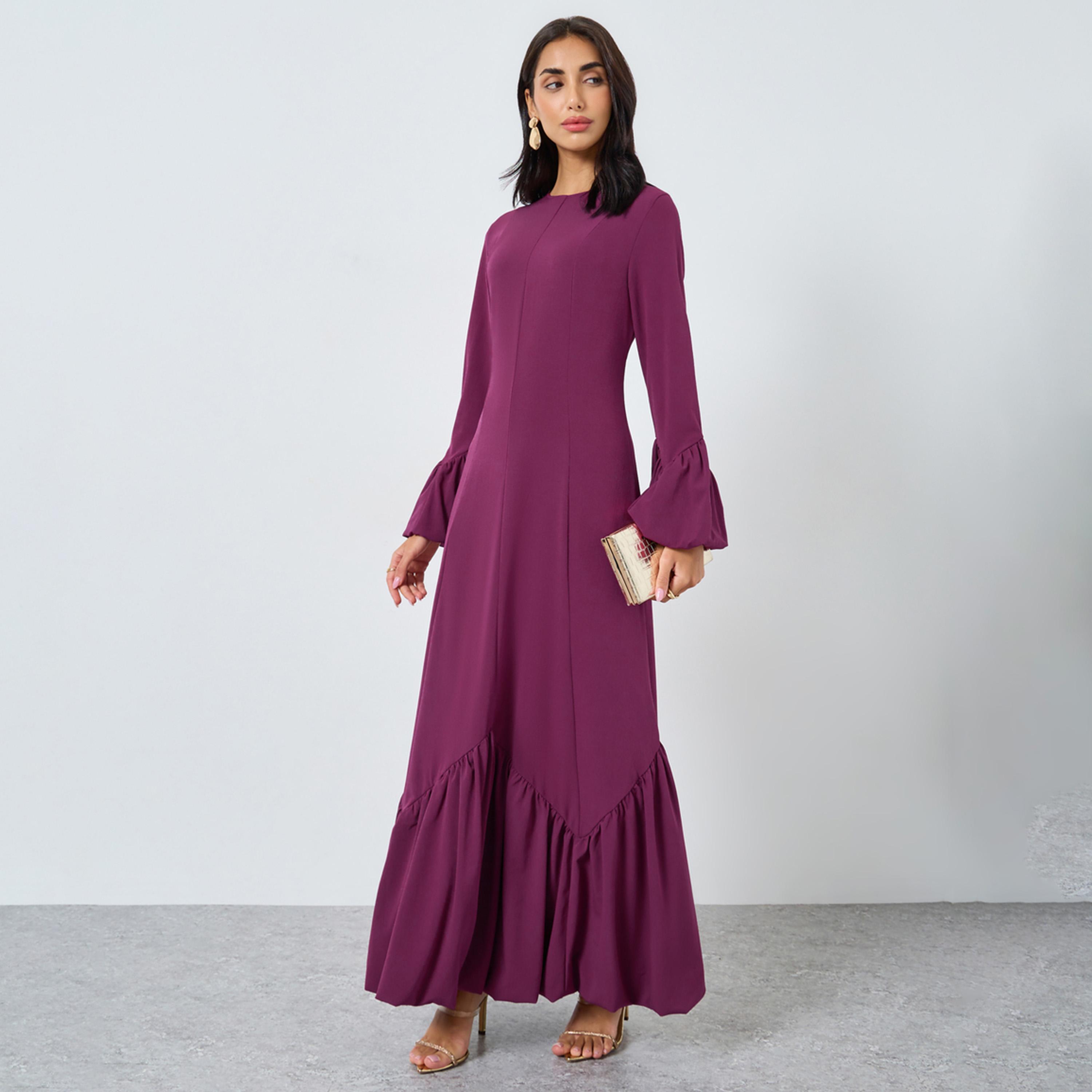 Styli Burgundy Bell Sleeves Maxi Dress-women-clothing-dresses-image-1