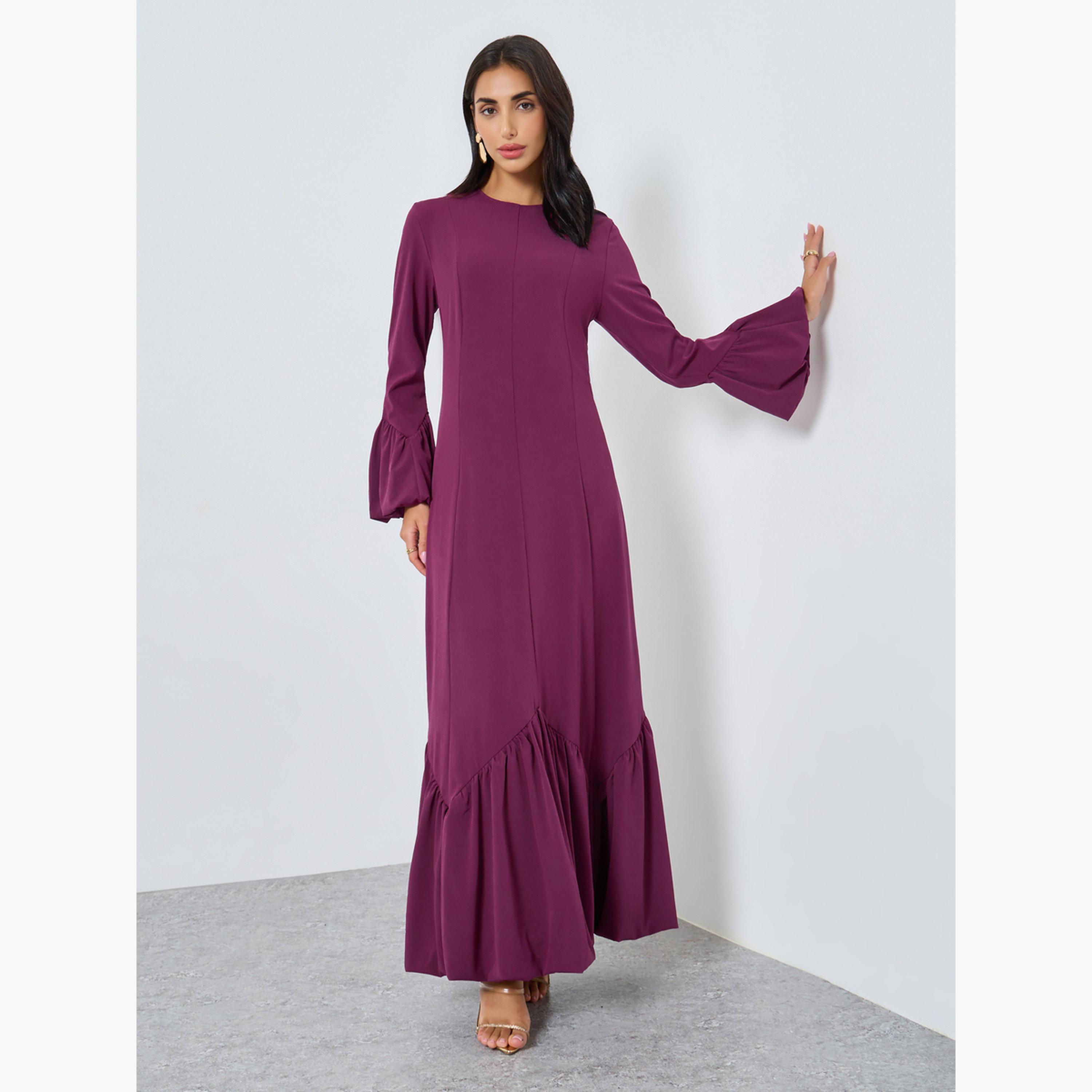 ستايلي - فستان ماكسي برغندي بأكمام جرس-women-clothing-dresses-image-2