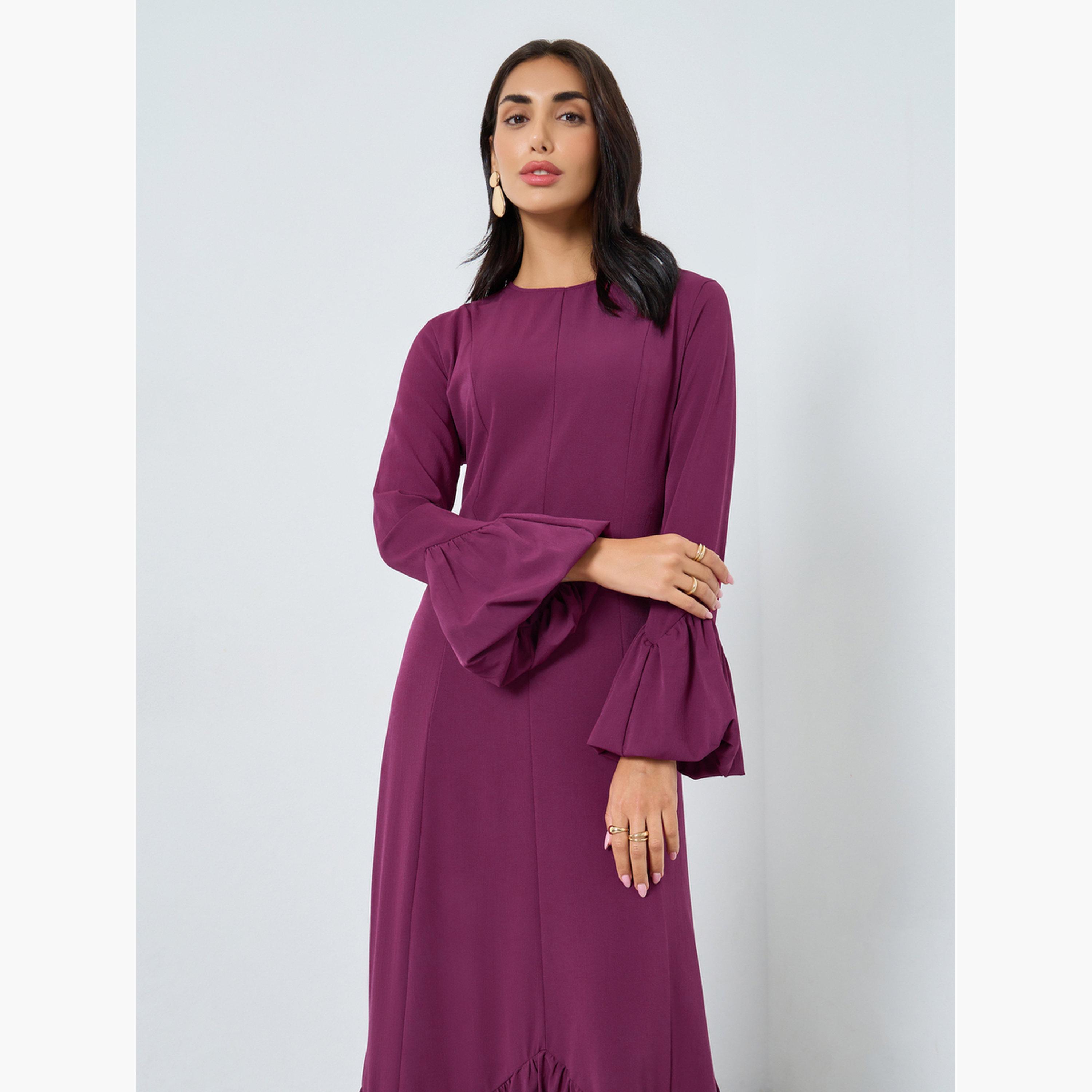 ستايلي - فستان ماكسي برغندي بأكمام جرس-women-clothing-dresses-image-3