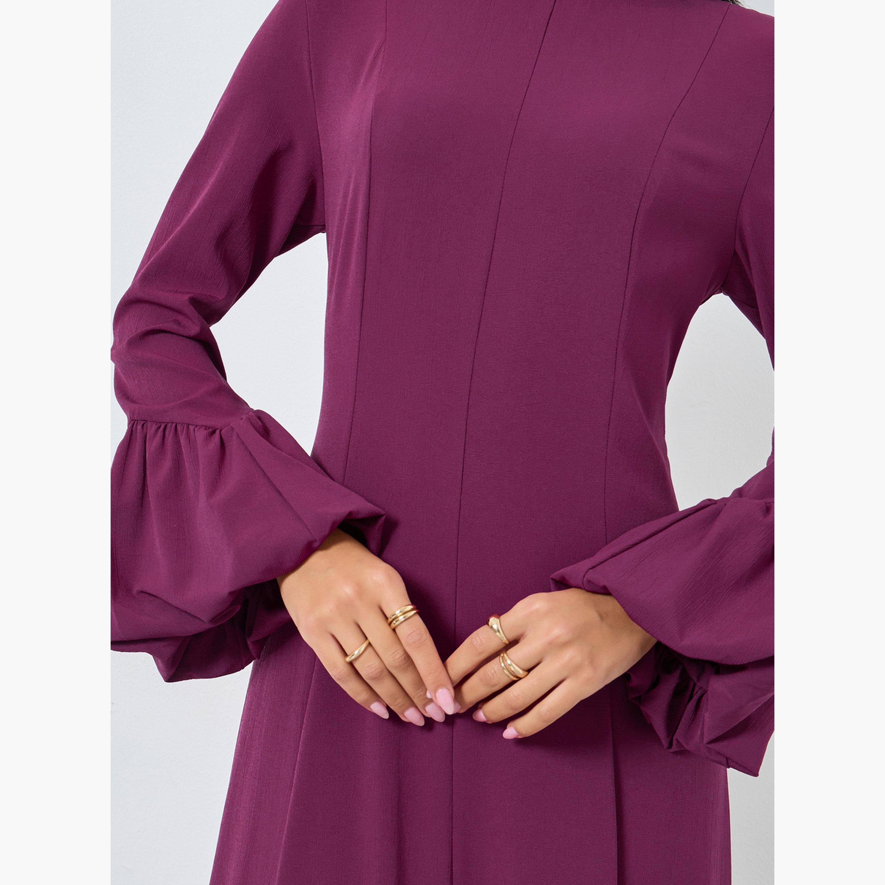 ستايلي - فستان ماكسي برغندي بأكمام جرس-women-clothing-dresses-image-4