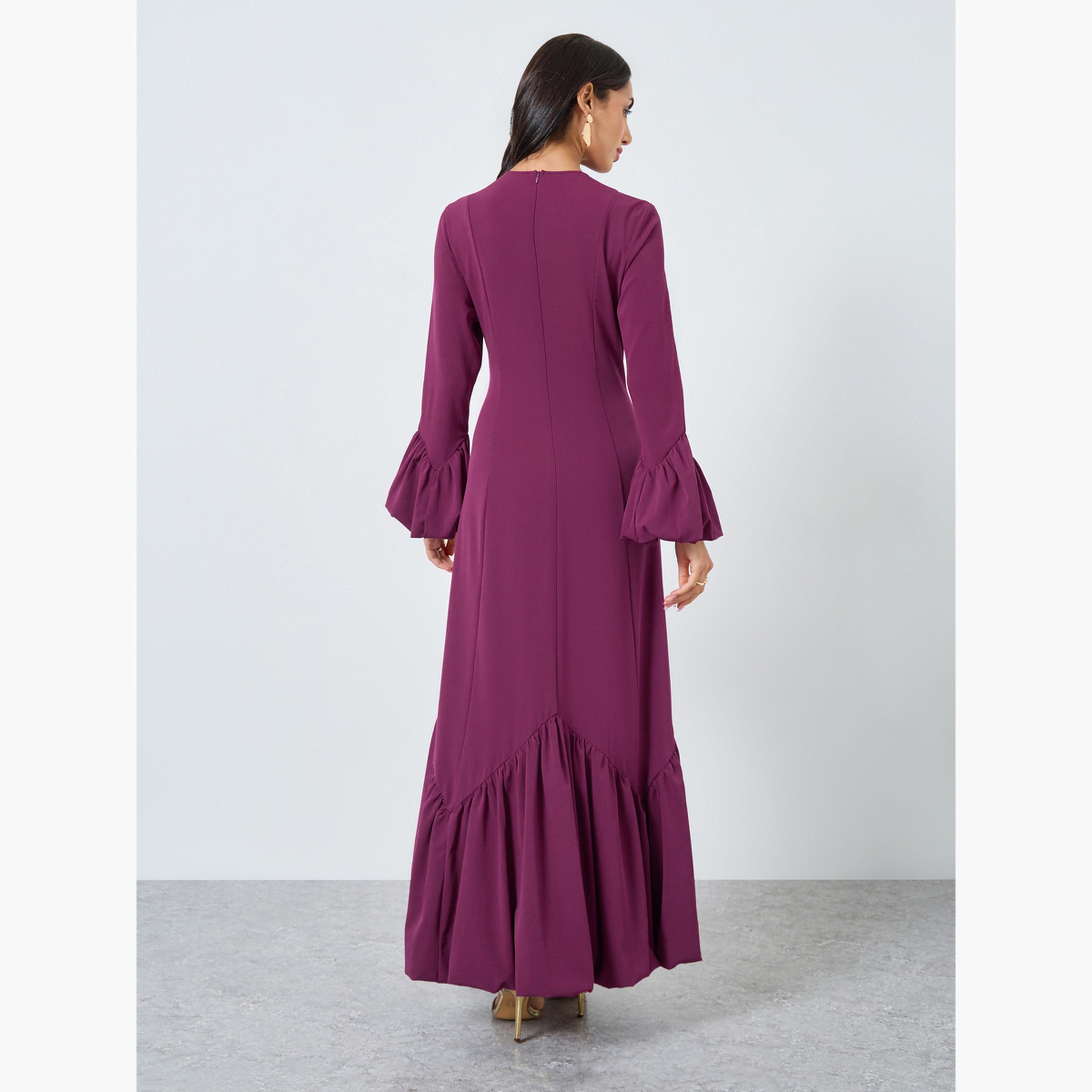 ستايلي - فستان ماكسي برغندي بأكمام جرس-women-clothing-dresses-image-5
