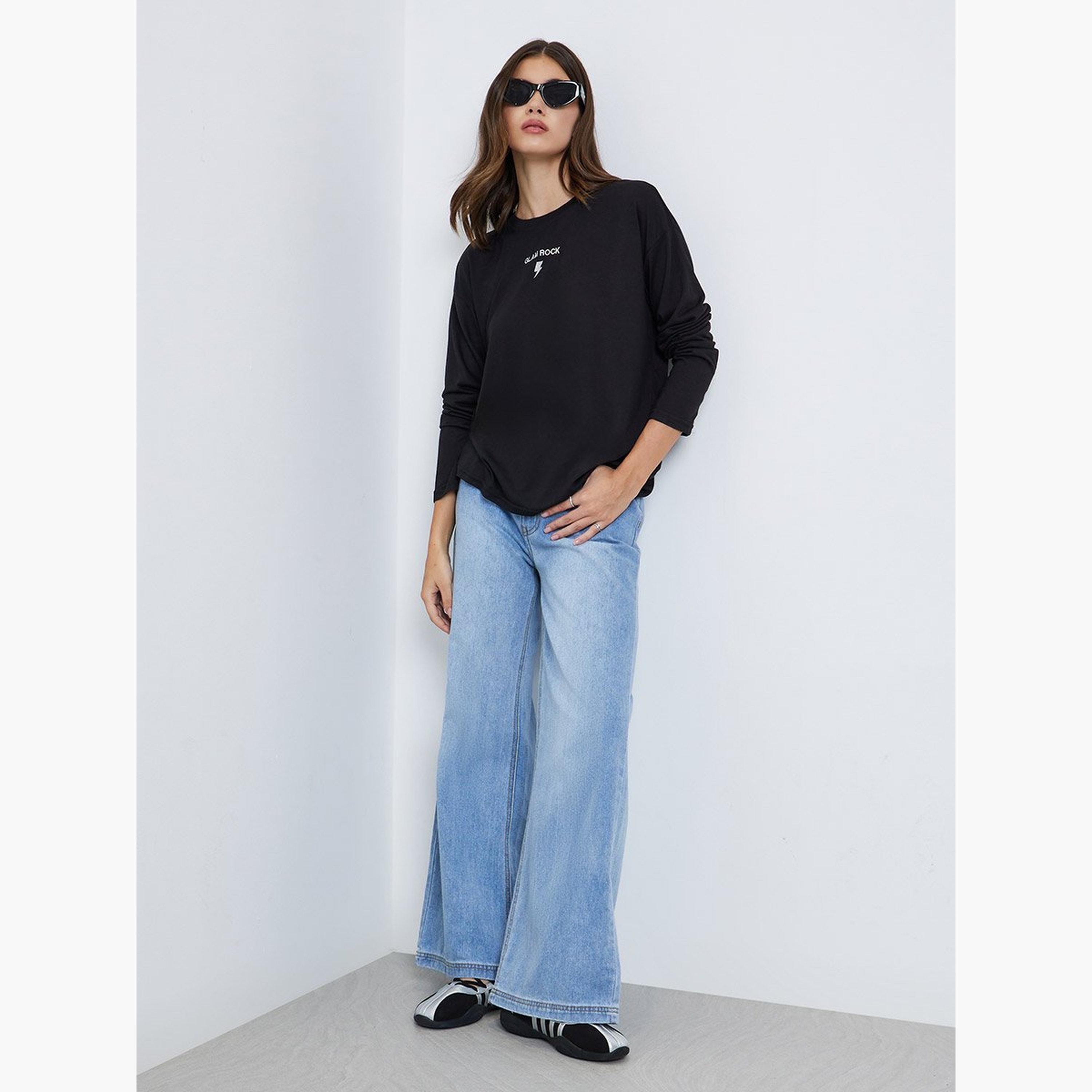Take Two Women Black Embroidered Long Sleeve T-Shirt-women-clothing-tshirts-image-1