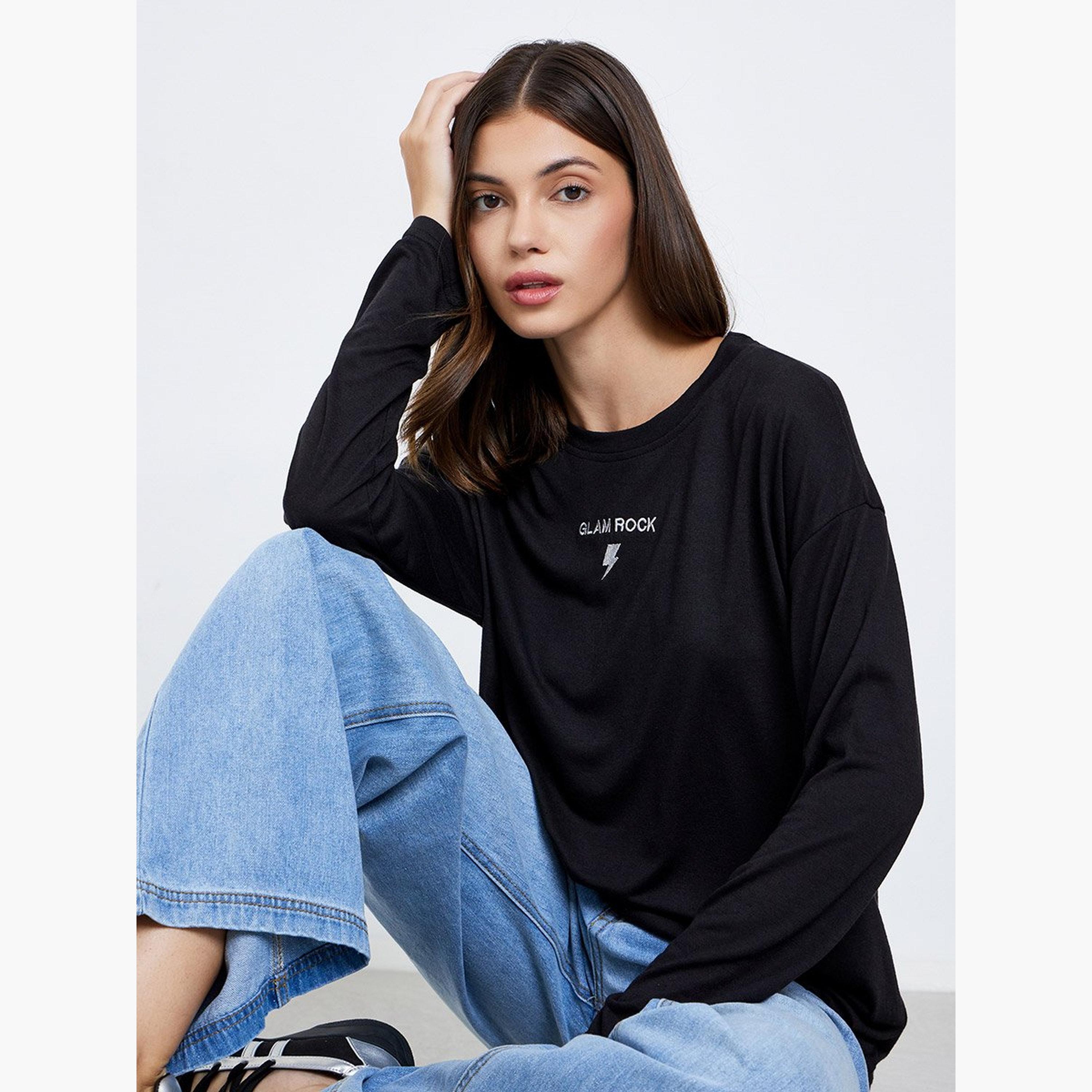 Take Two Women Black Embroidered Long Sleeve T-Shirt-women-clothing-tshirts-image-2