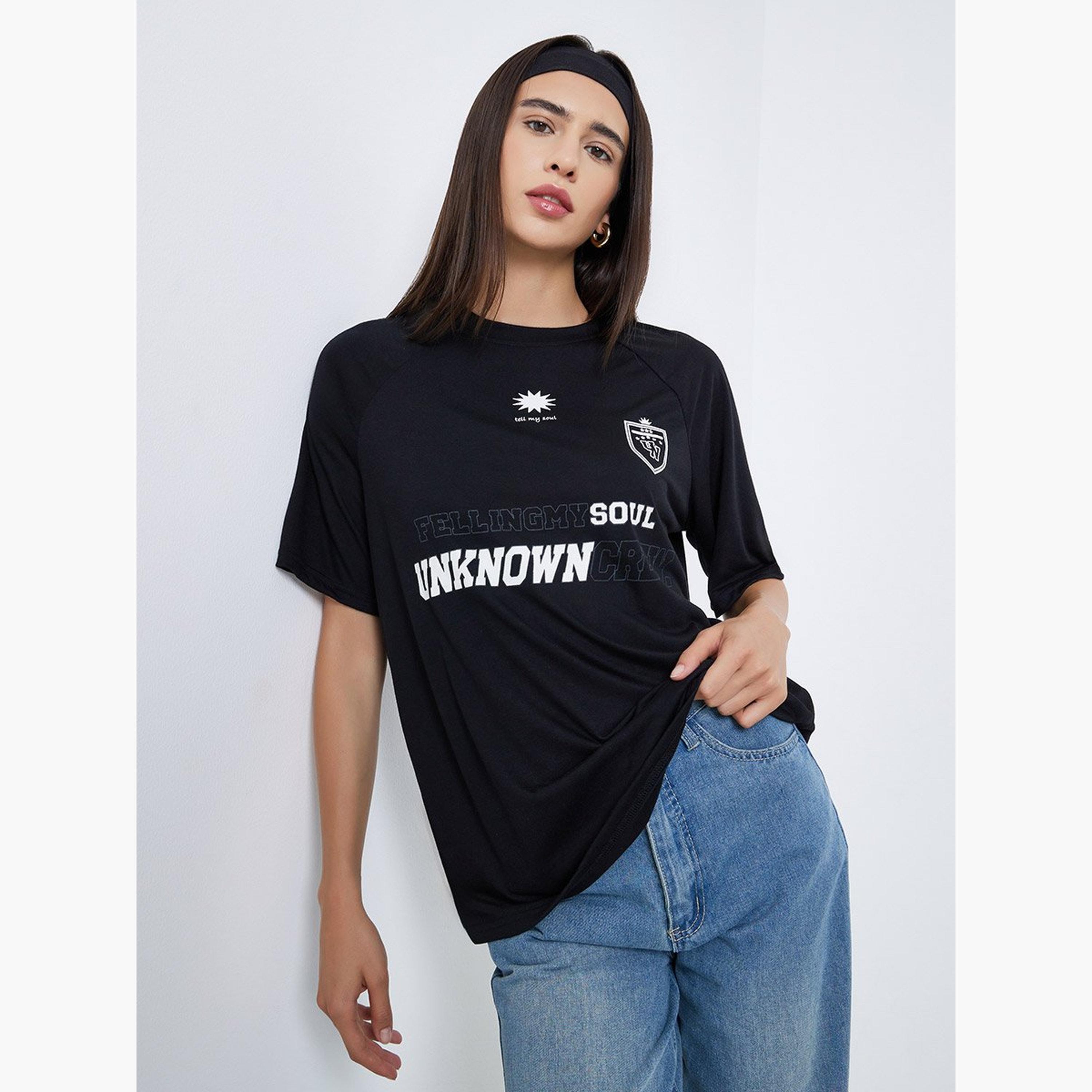 Take Two Black Slogan Oversized T-Shirt-women-clothing-tshirts-image-1