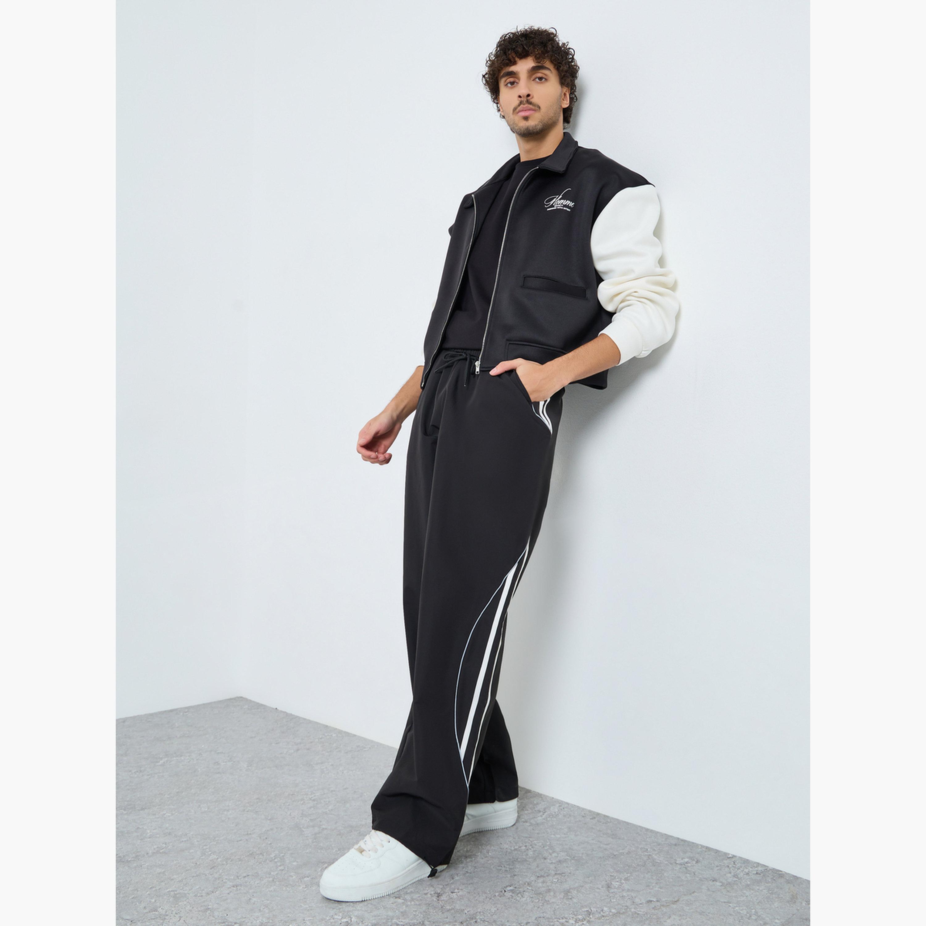 ستايلي - بنطال رياضي بقص وحياكة لوحة بتفاصيل مخططة للرجال-men-clothing-bottoms-joggers-image-2