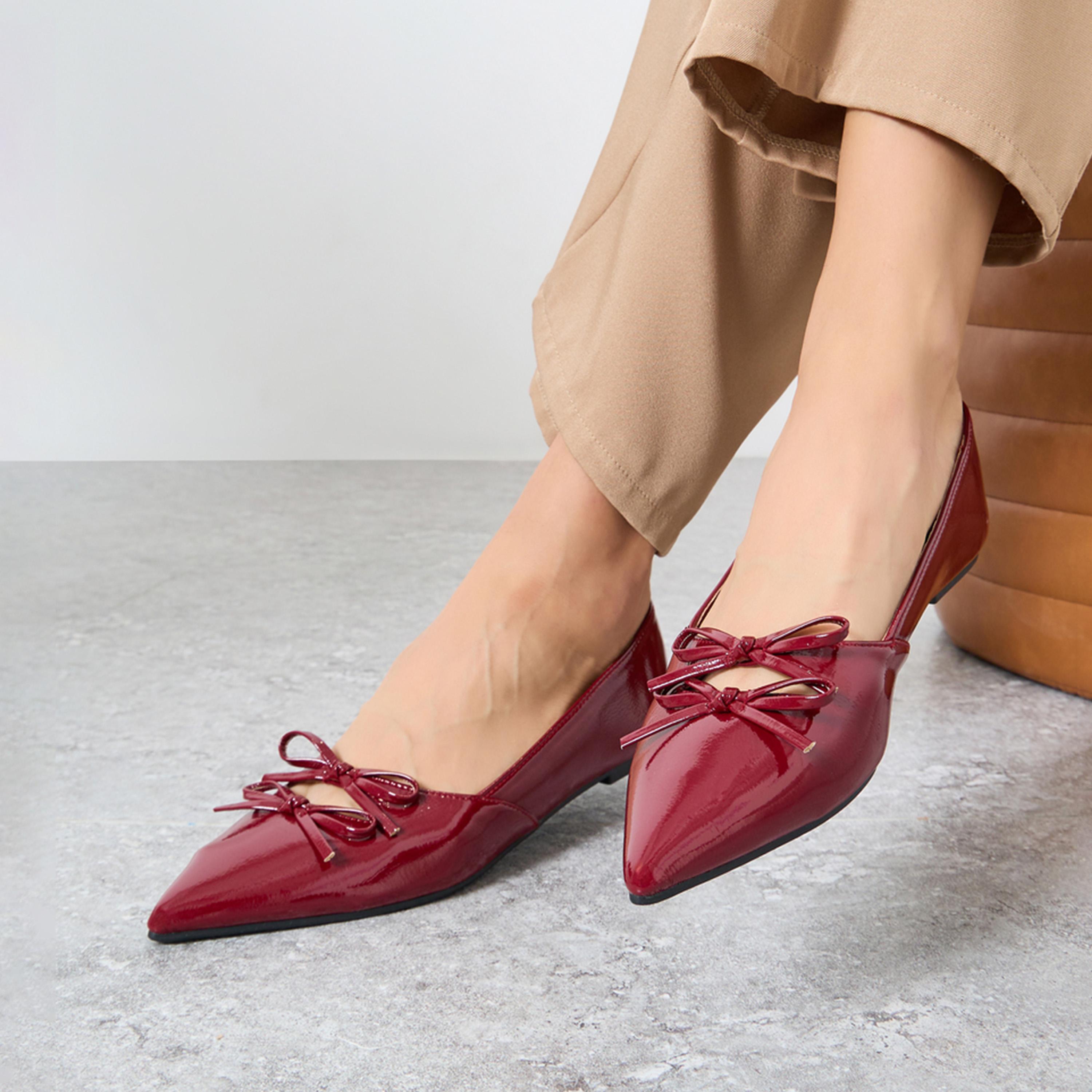 ستايلي - حذاء باليرينا مسطح لامع للنساء لون برغندي-women-shoes-flats-ballerinas-image-2