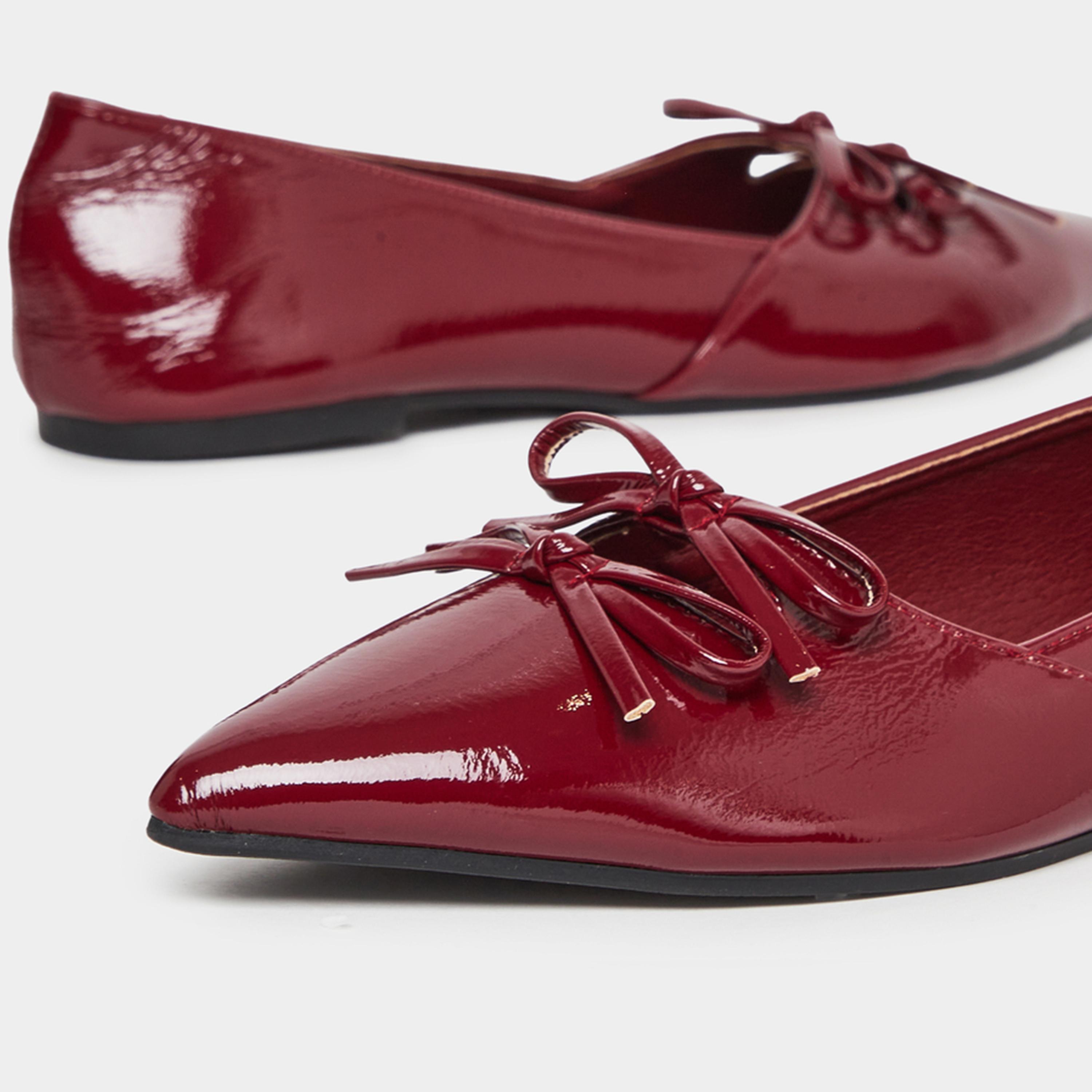 ستايلي - حذاء باليرينا مسطح لامع للنساء لون برغندي-women-shoes-flats-ballerinas-image-4